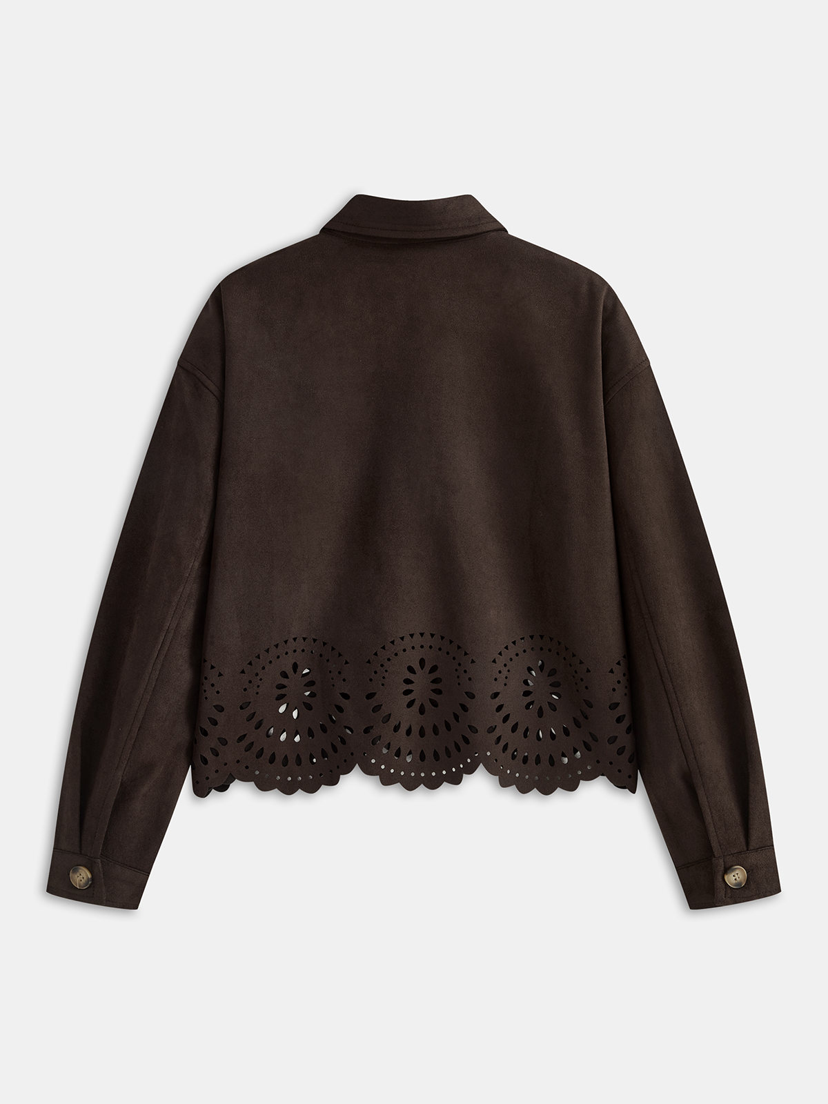 Hollow Hem Suede Effect Jacket-Chicvia