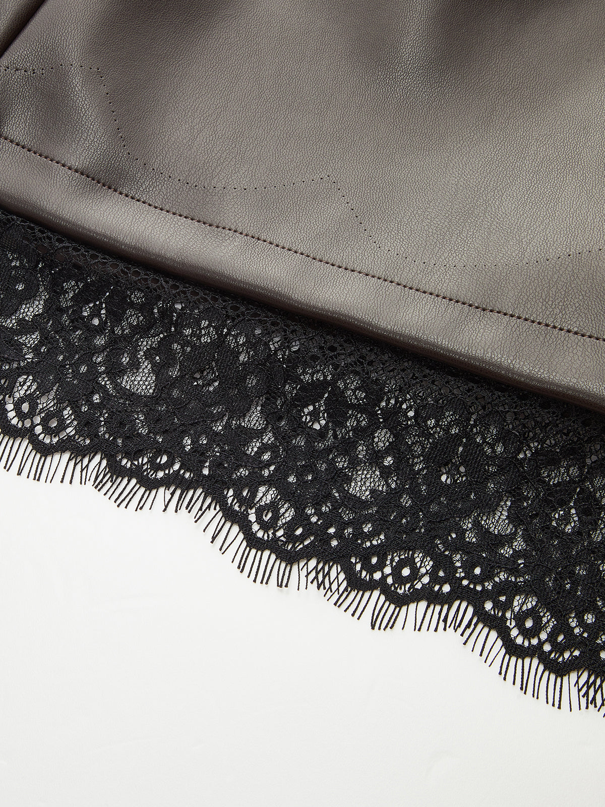 Faux Leather Lace Trim Mini Skirt-Chicvia