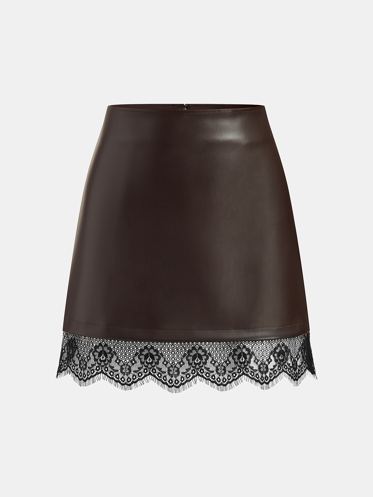 Faux Leather Lace Trim Mini Skirt-Chicvia