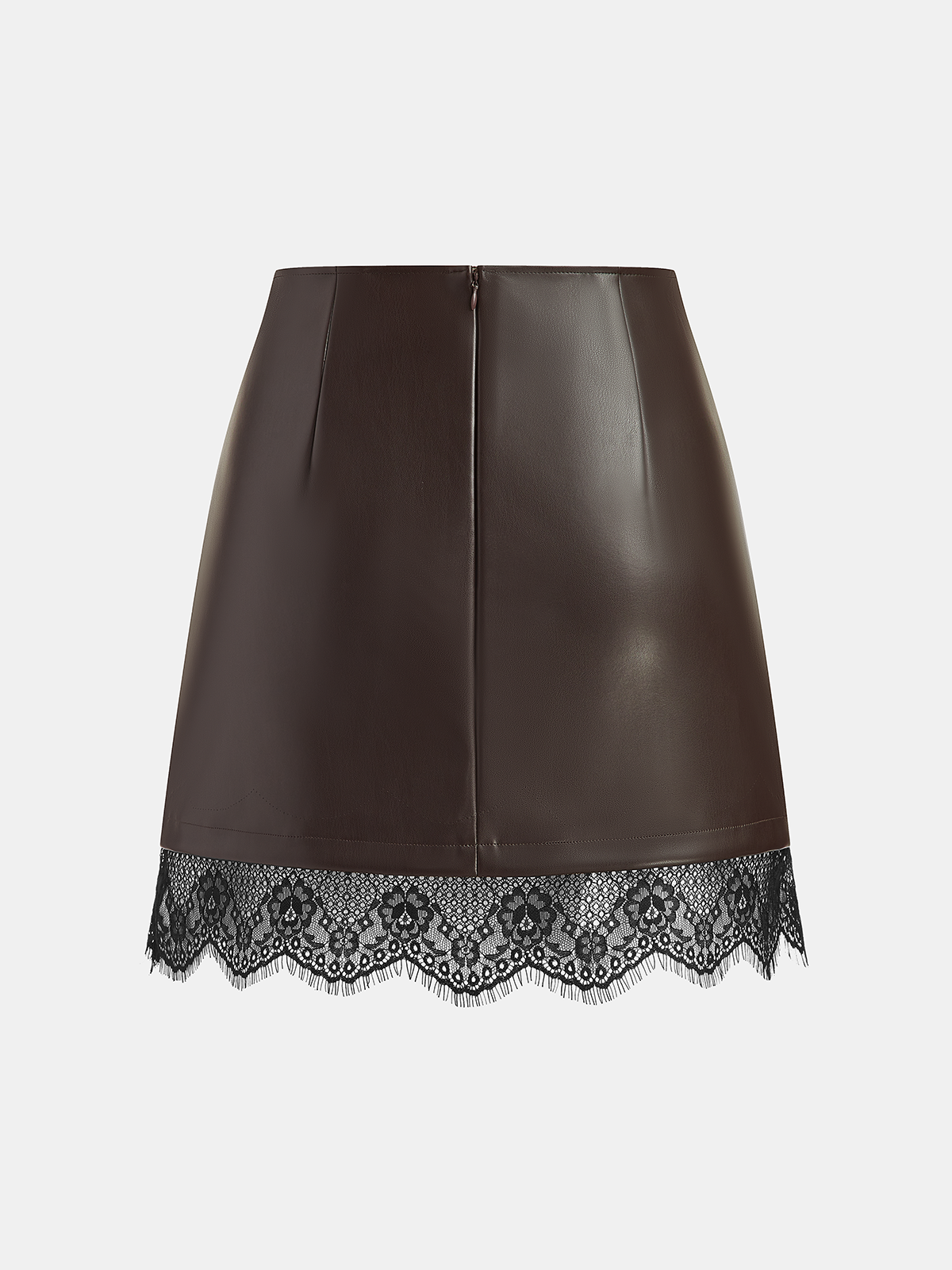 Faux Leather Lace Trim Mini Skirt-Chicvia