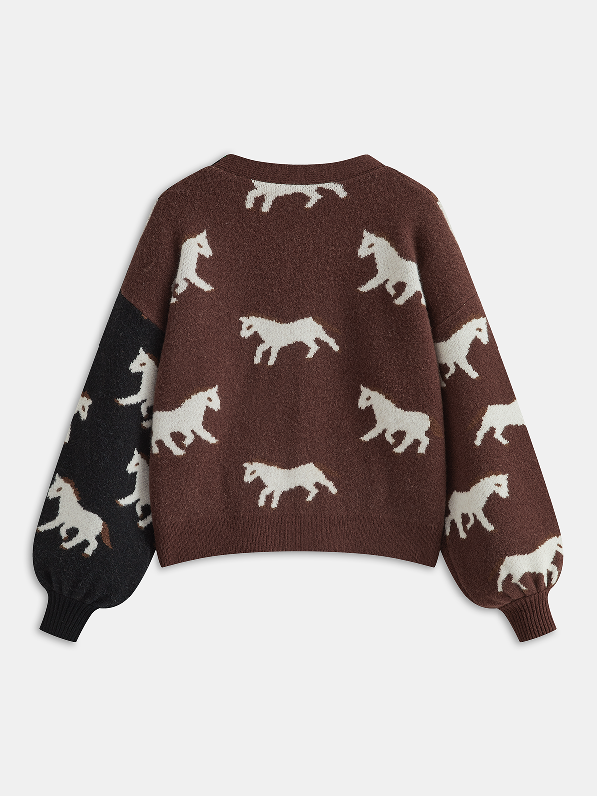 Color-Block Horse-Print Knit Cardigan-Chicvia