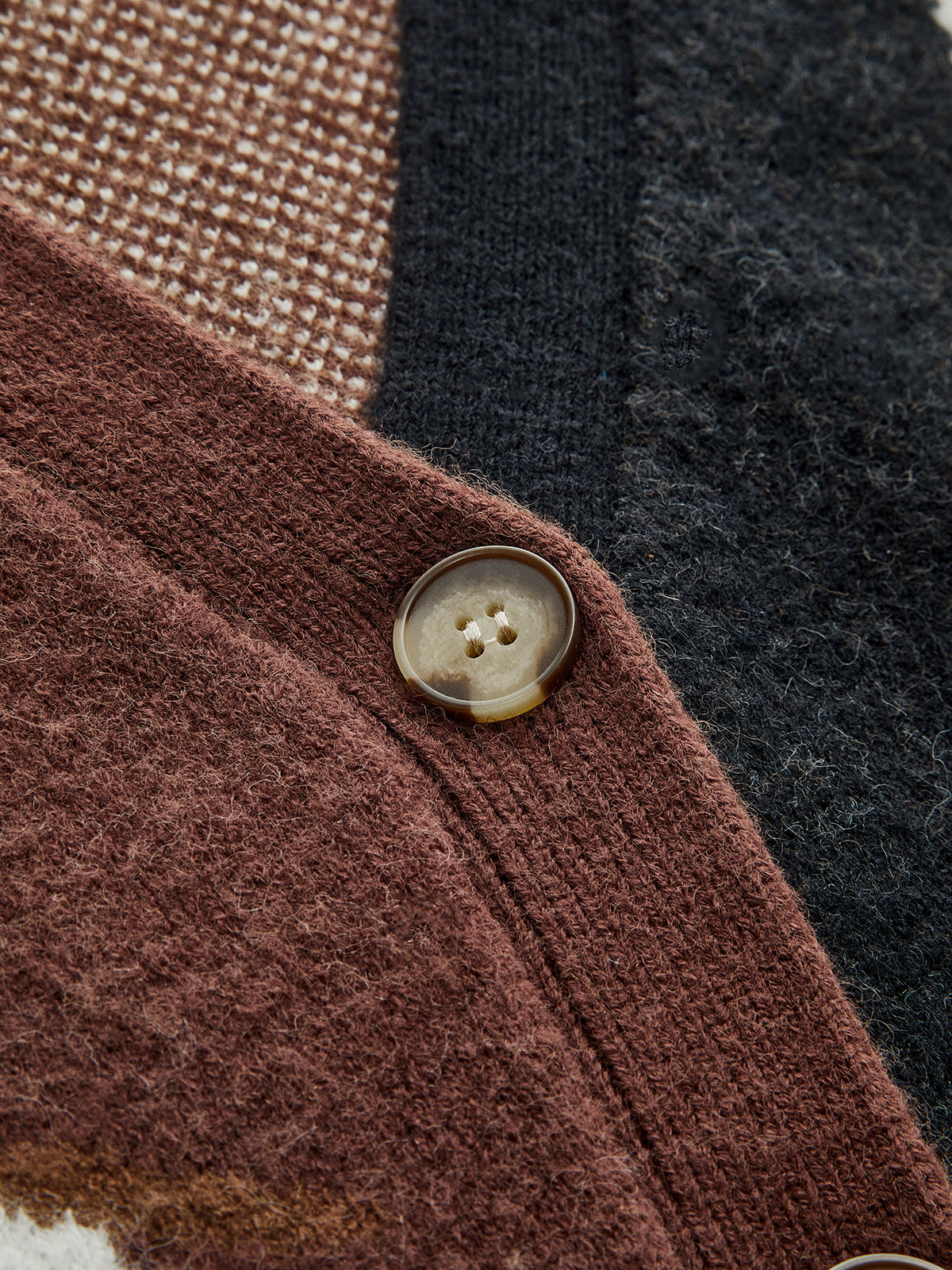 Color-Block Horse-Print Knit Cardigan-Chicvia