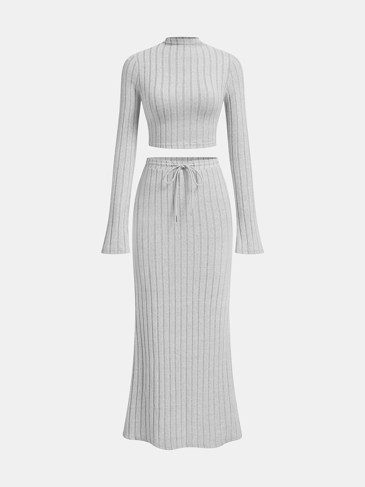 Ribbed Striped Knit Top & Skirt Set-Chicvia