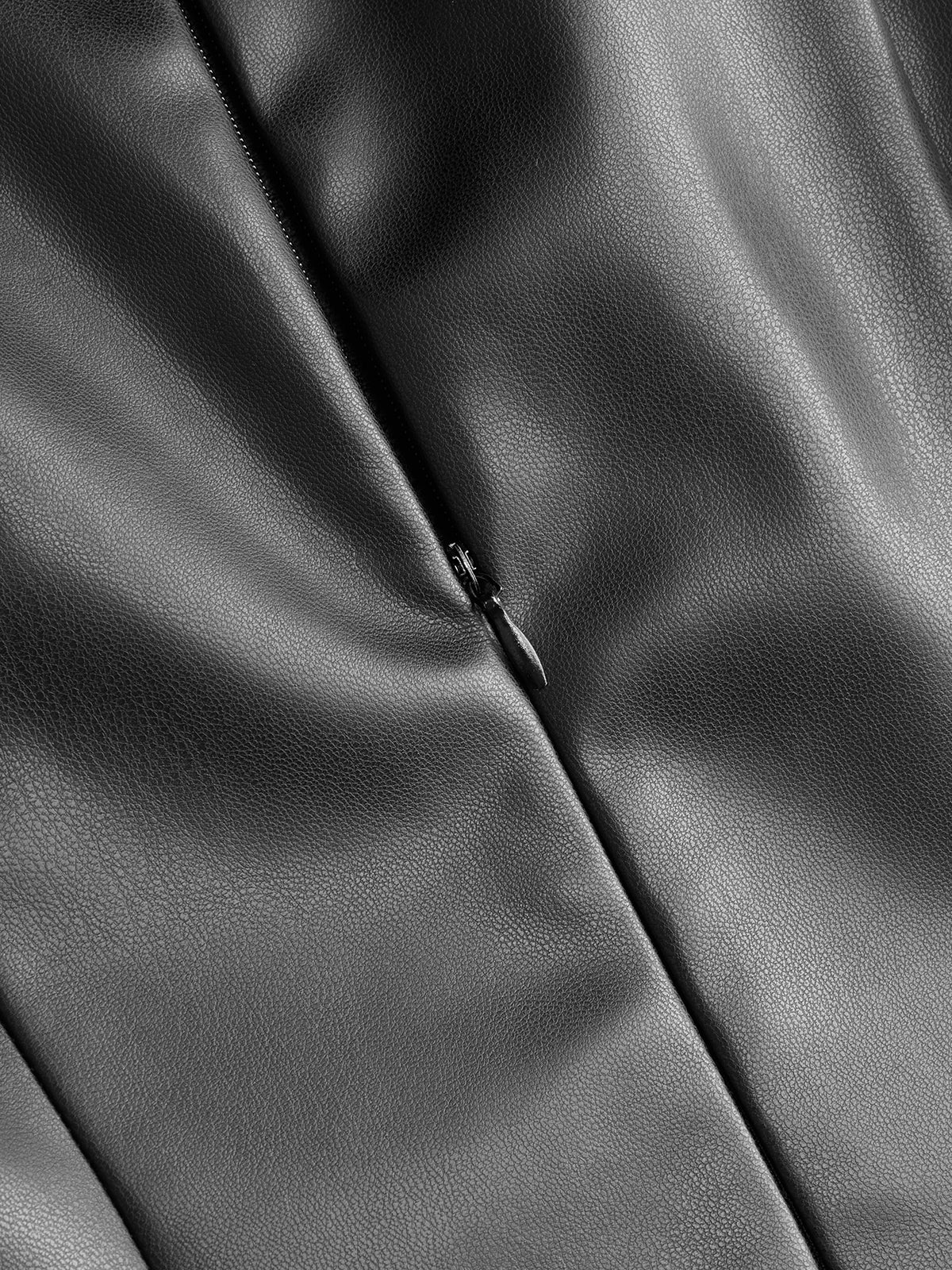 Faux Leather-Panel Tie-Waist Slit Dress-Chicvia