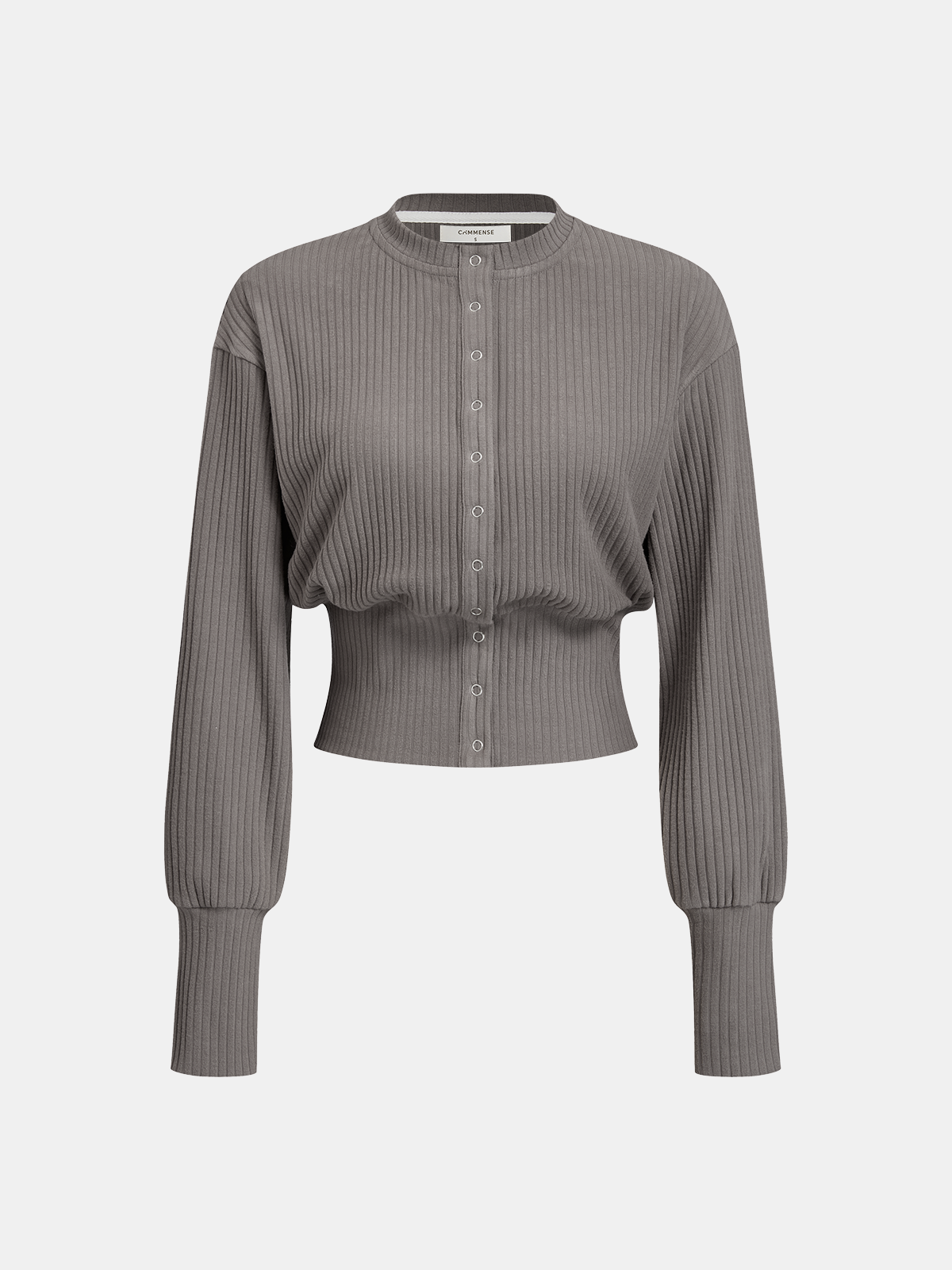 Crew Neck Button-Front Knit Top-Chicvia