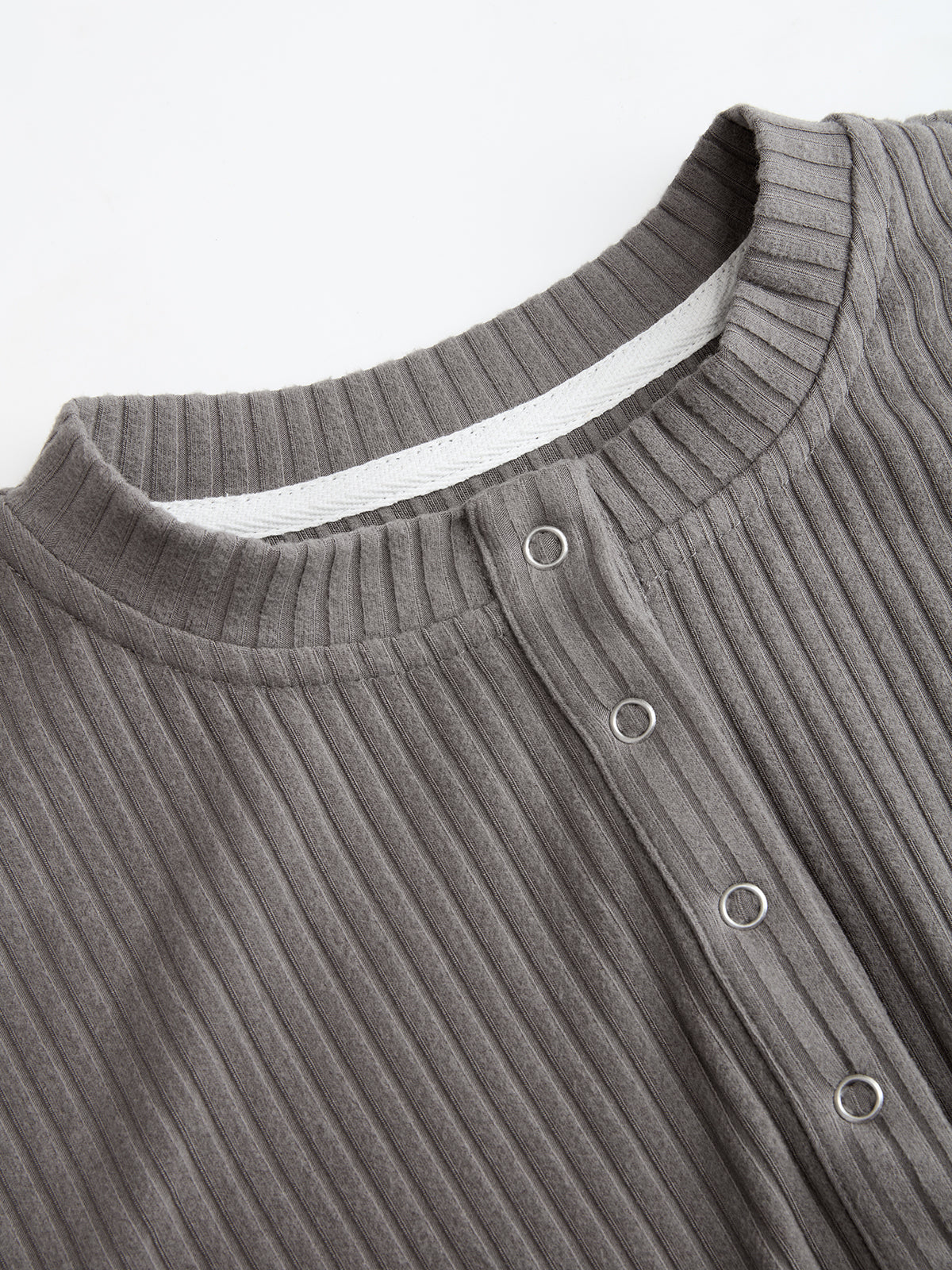 Crew Neck Button-Front Knit Top-Chicvia