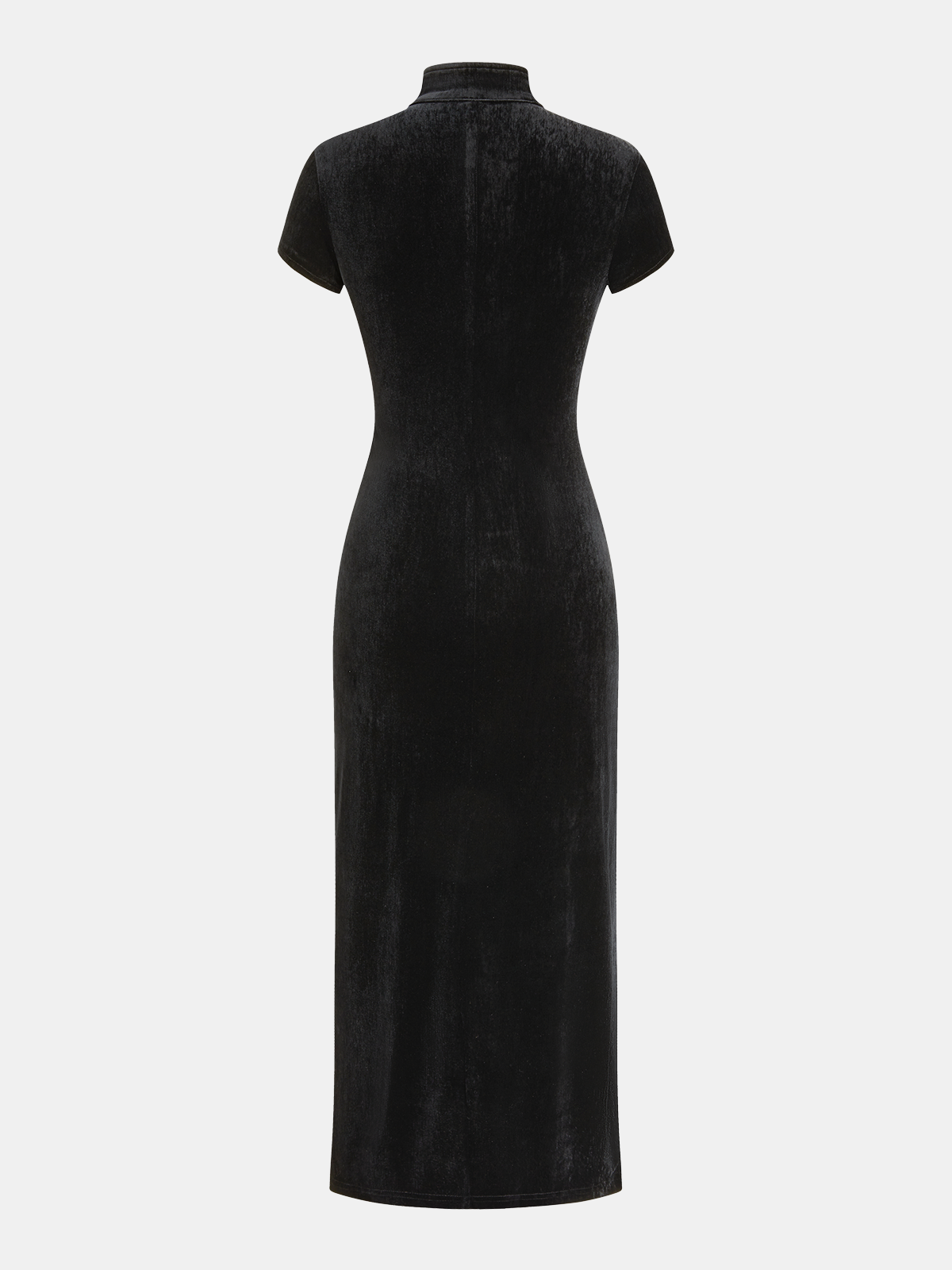 Mandarin Collar Velvet Frog-Closure Slit Dress-Chicvia