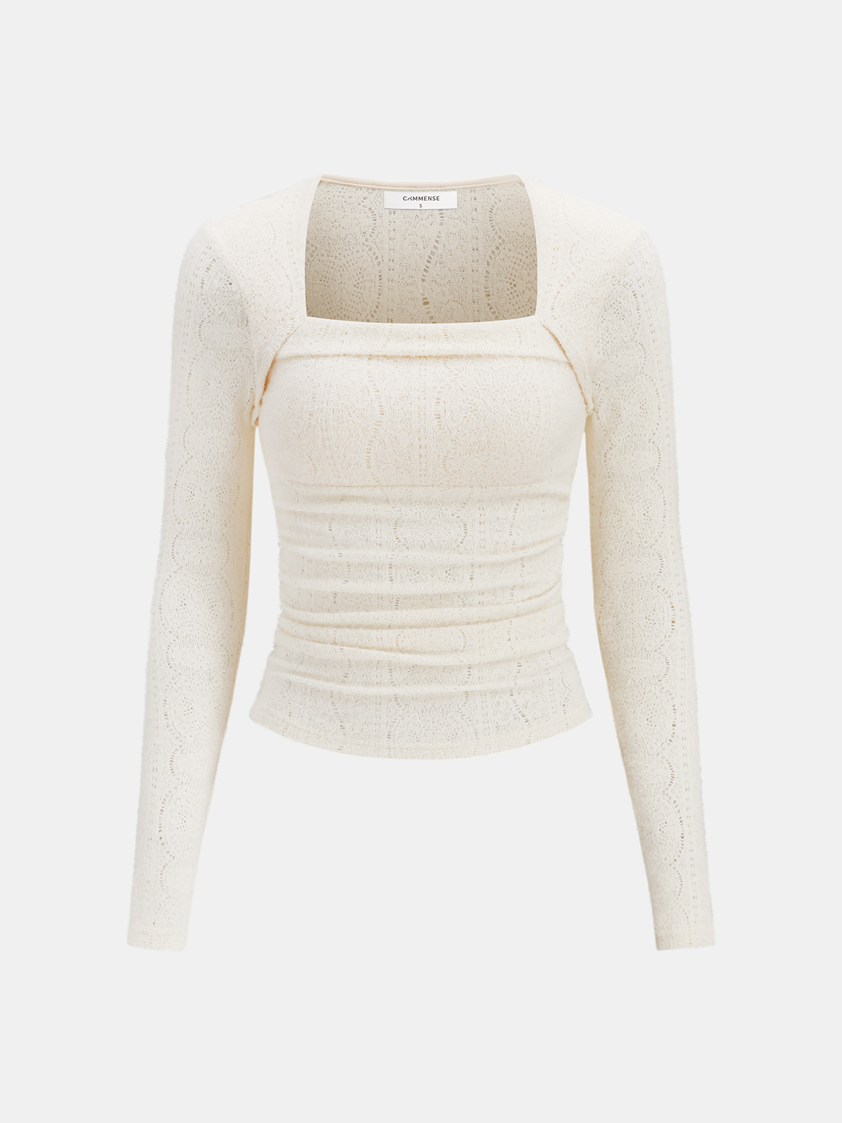 Lace-Texture Square-Neck Knit Top-Chicvia