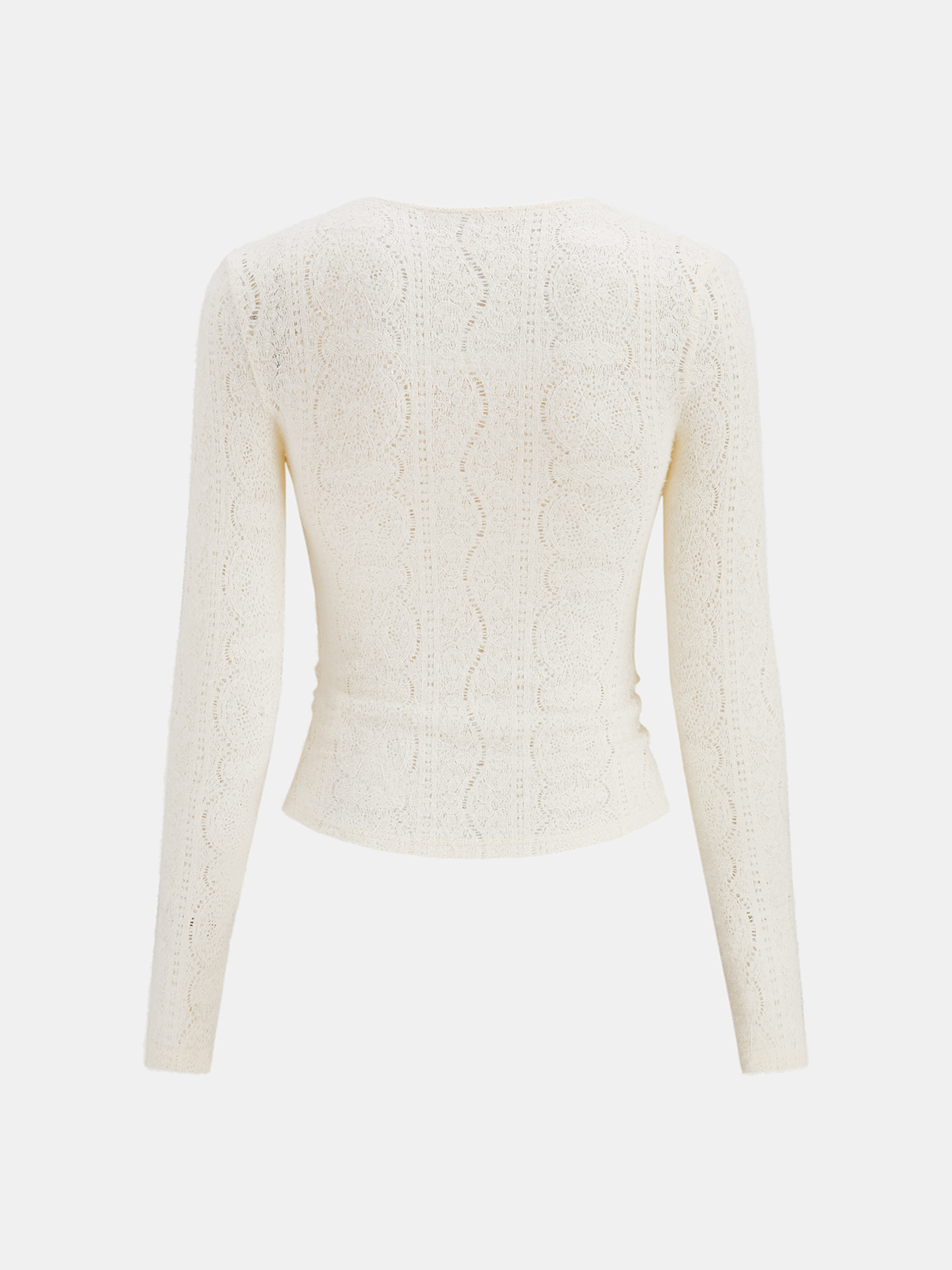 Lace-Texture Square-Neck Knit Top-Chicvia