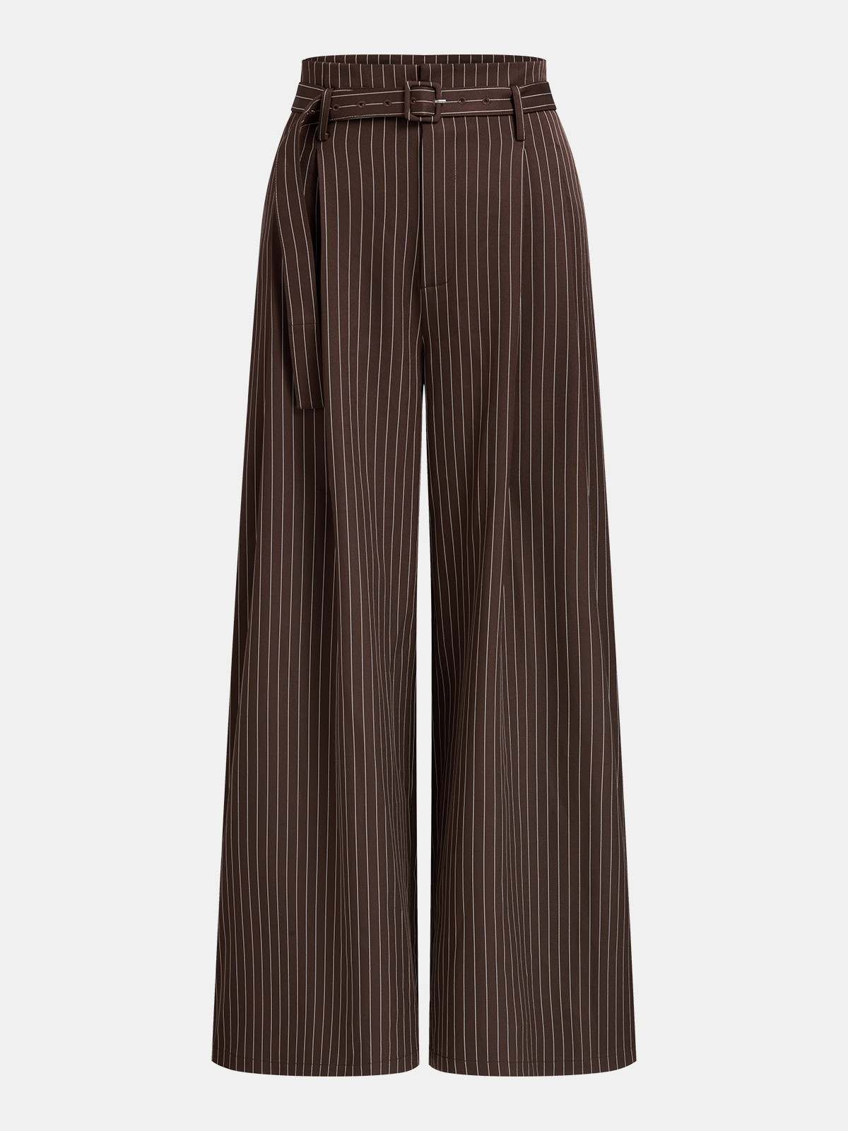 Belted Pinstripe Wide-Leg Pants-Chicvia