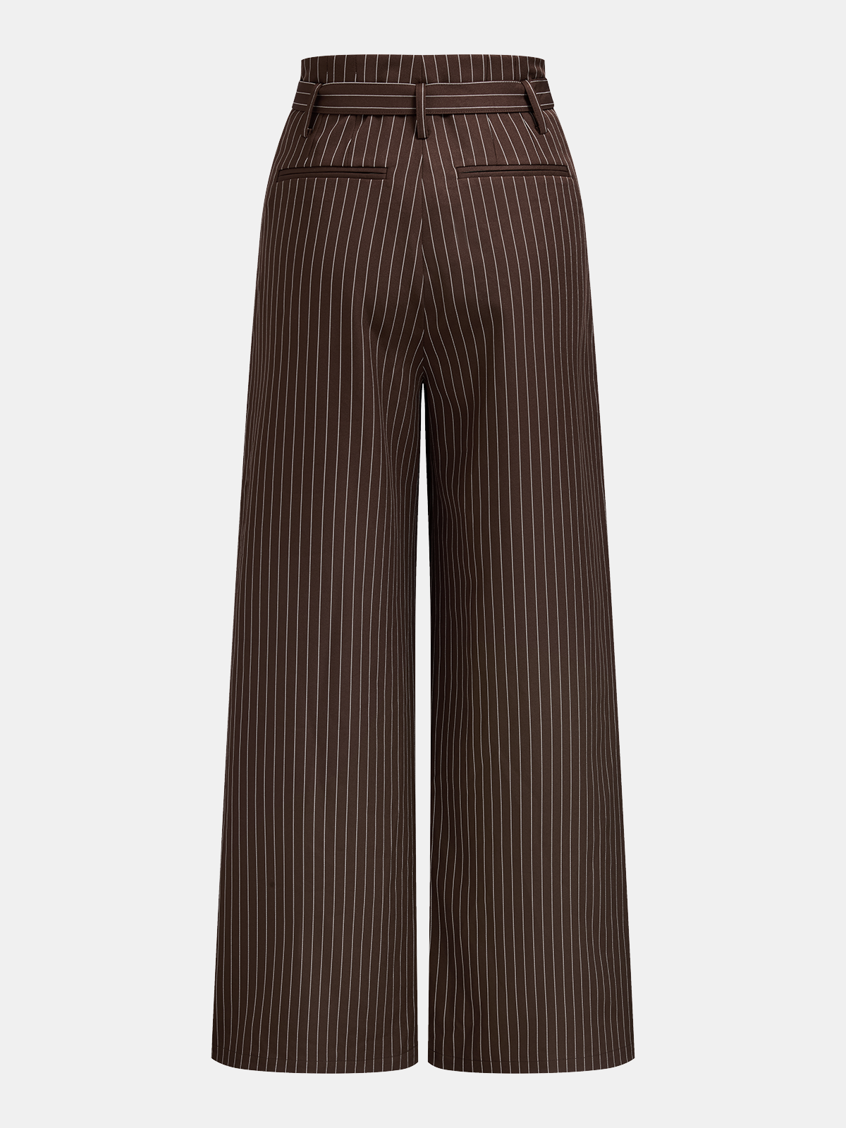 Belted Pinstripe Wide-Leg Pants-Chicvia