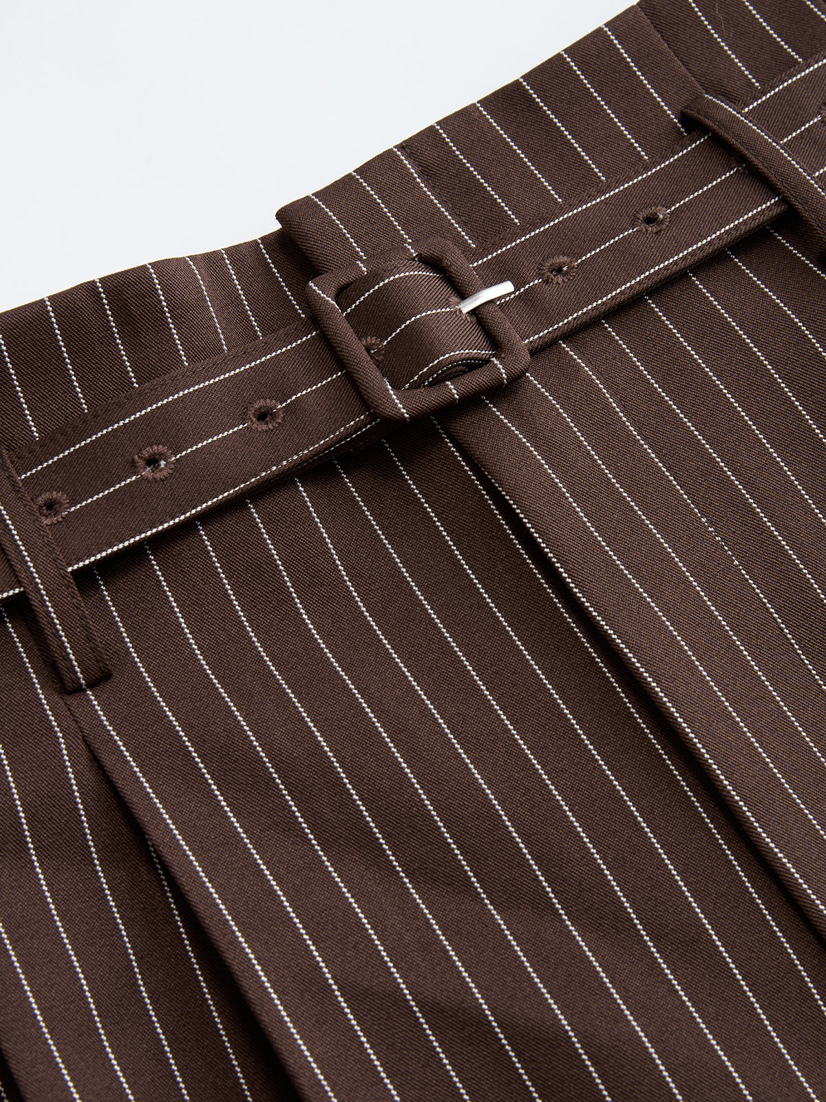 Belted Pinstripe Wide-Leg Pants-Chicvia