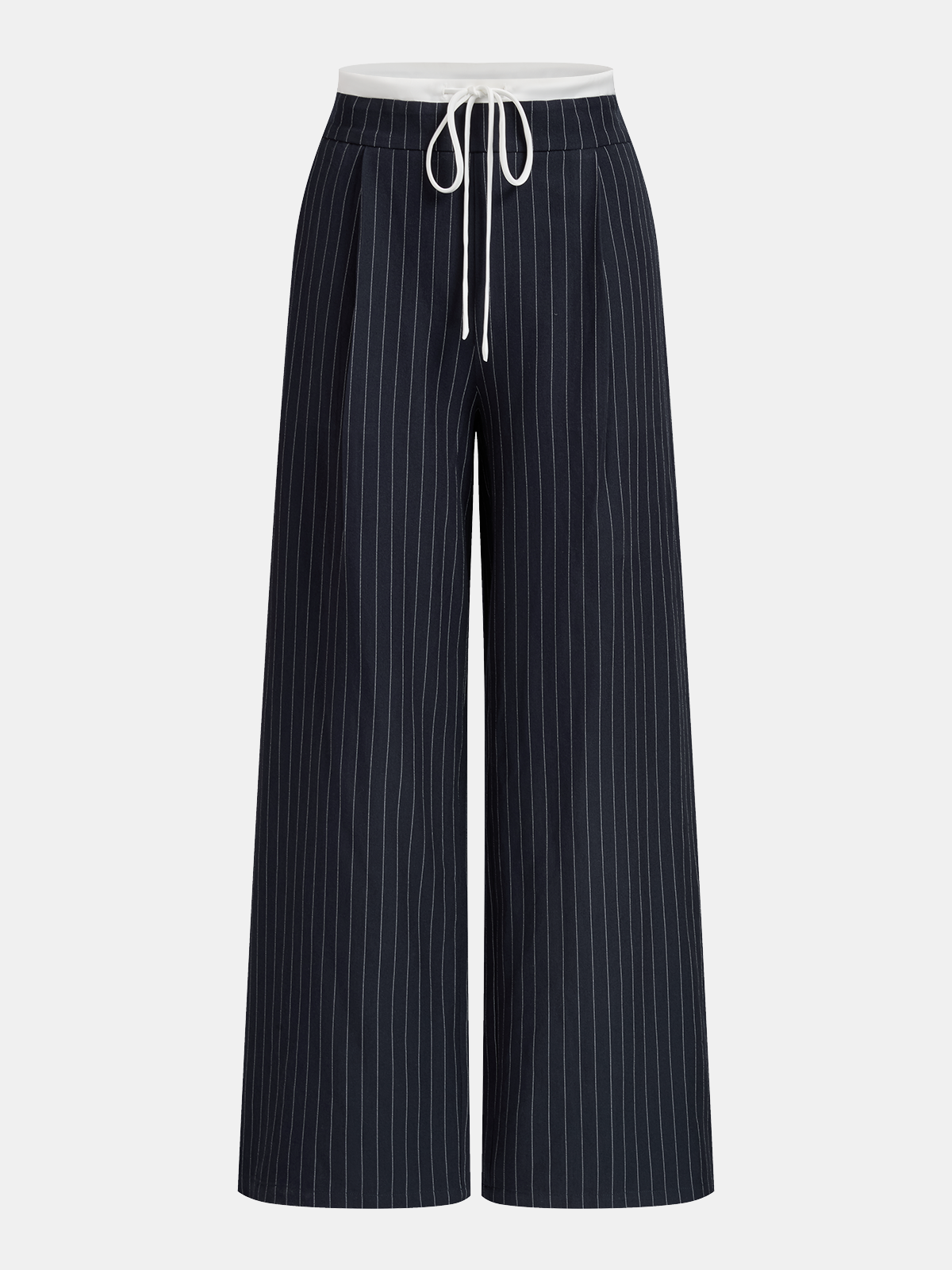 Pinstripe Drawstring Waist Wide Leg Pants-Chicvia