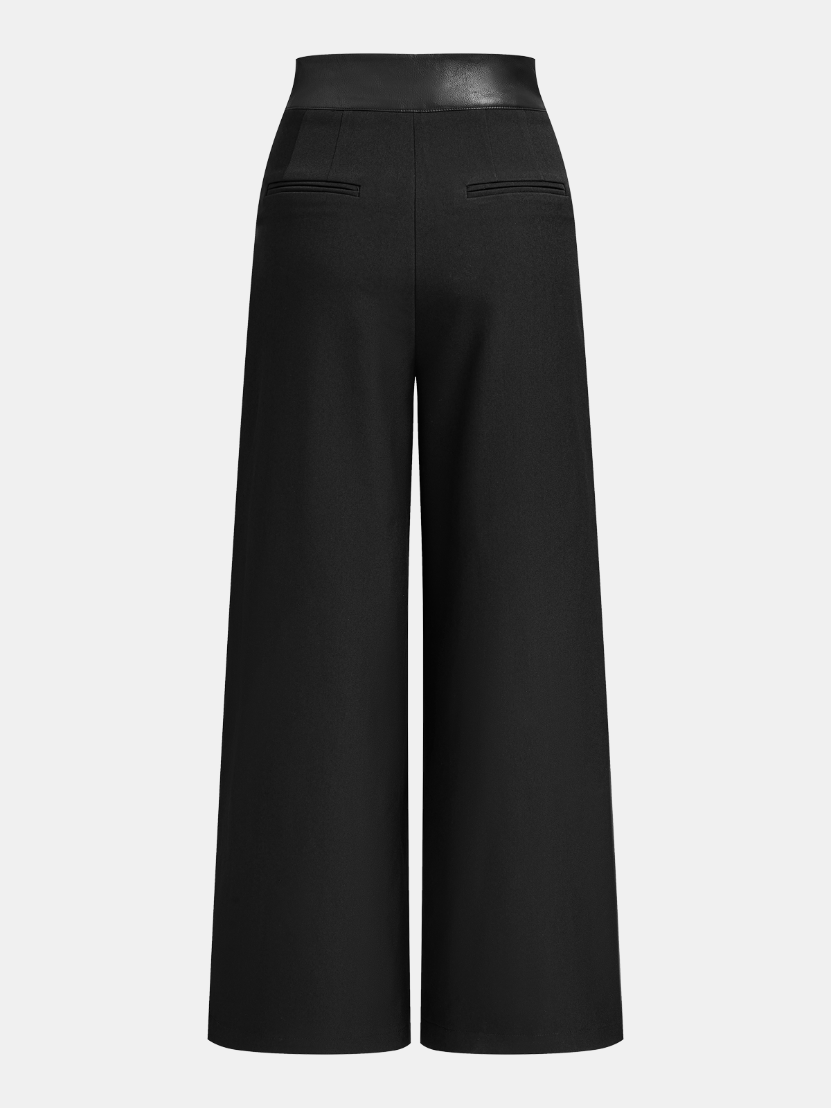 Faux Leather-Trim Wide-Leg Pants-Chicvia