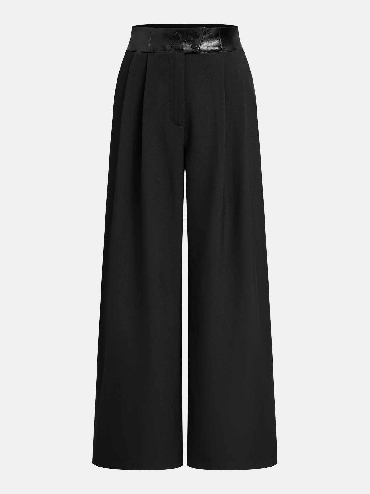 Faux Leather-Trim Wide-Leg Pants-Chicvia