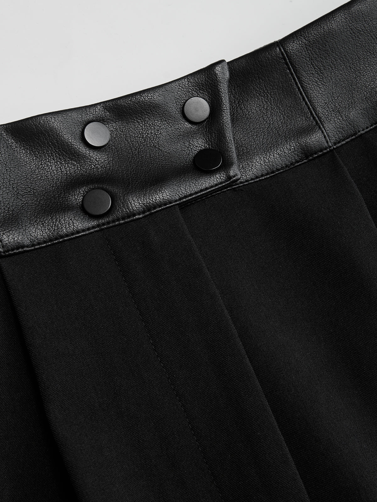 Faux Leather-Trim Wide-Leg Pants-Chicvia