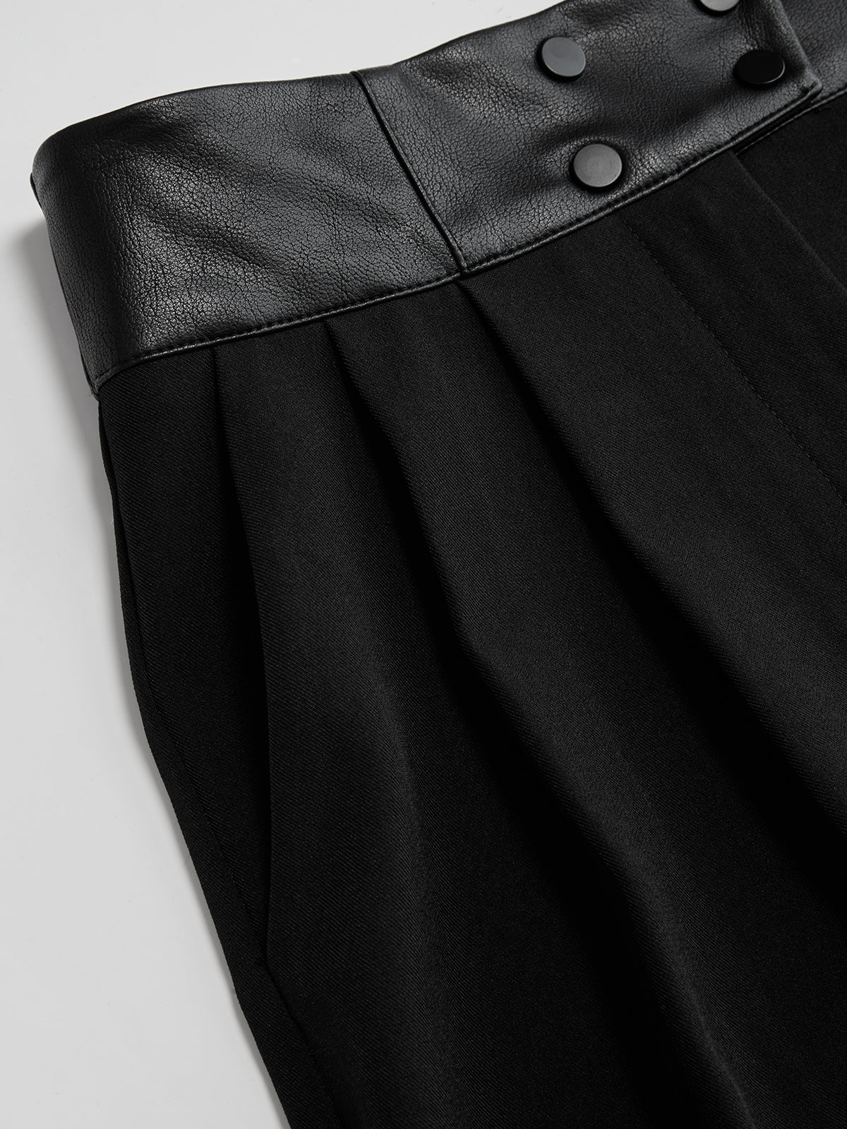 Faux Leather-Trim Wide-Leg Pants-Chicvia