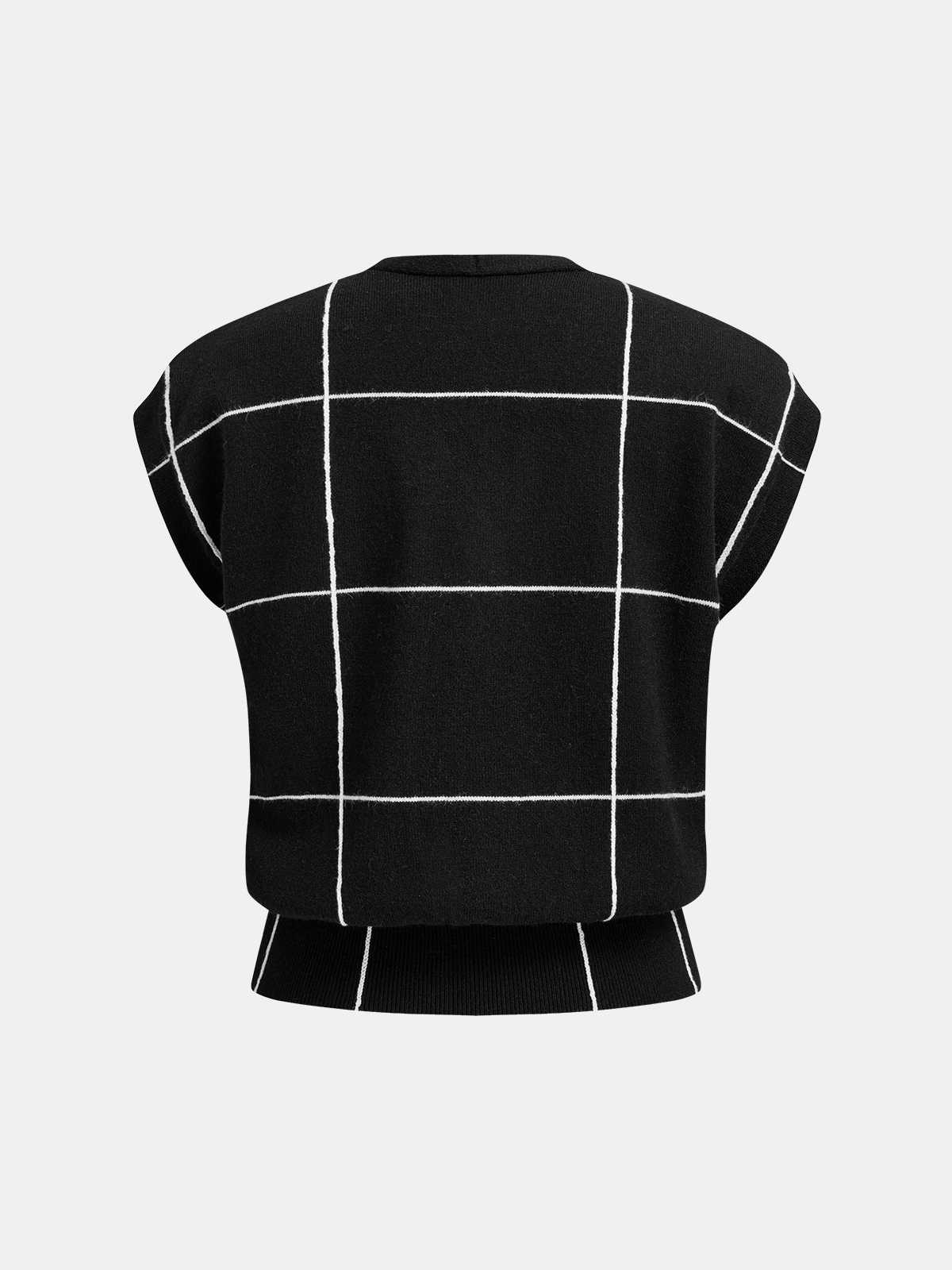 Checkered V-Neck Button-Front Knit Vest-Chicvia