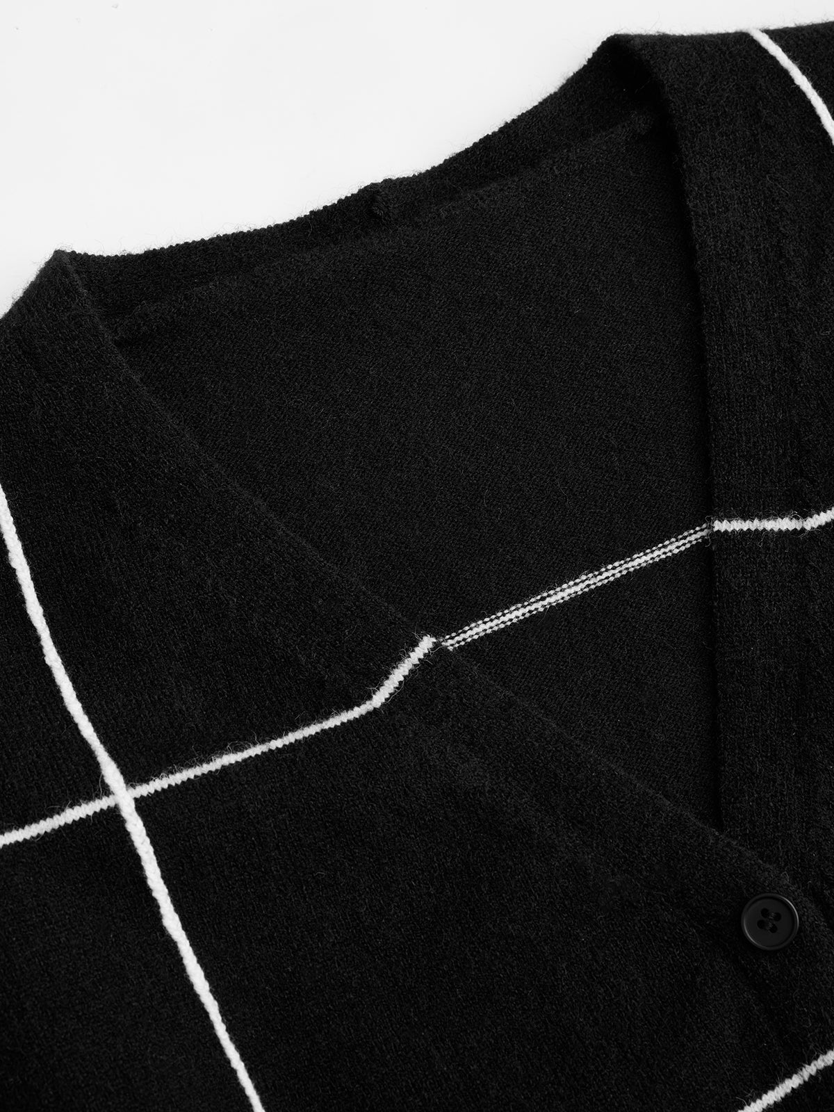 Checkered V-Neck Button-Front Knit Vest-Chicvia