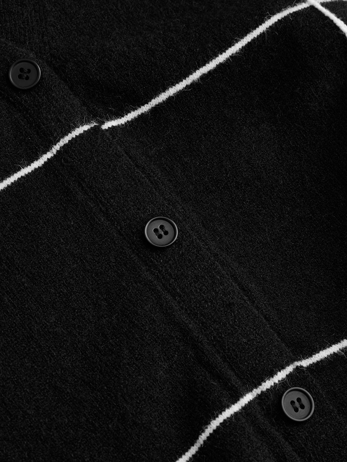 Checkered V-Neck Button-Front Knit Vest-Chicvia