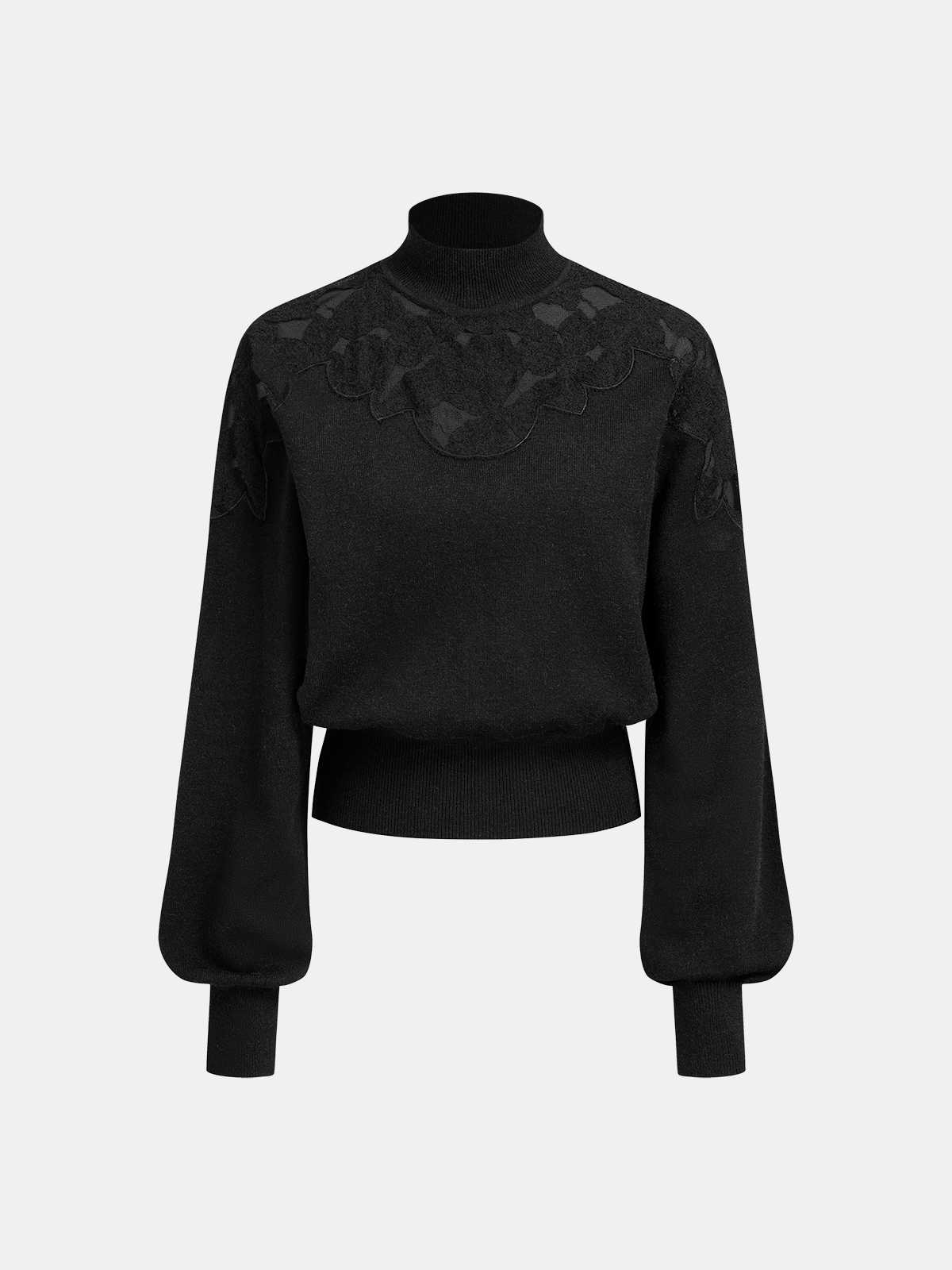 Mock Neck Lace Panel Sweater-Chicvia