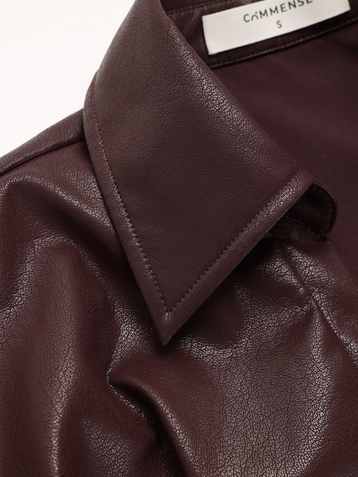 Collared Faux Leather Cropped Cross-Front Top-Chicvia