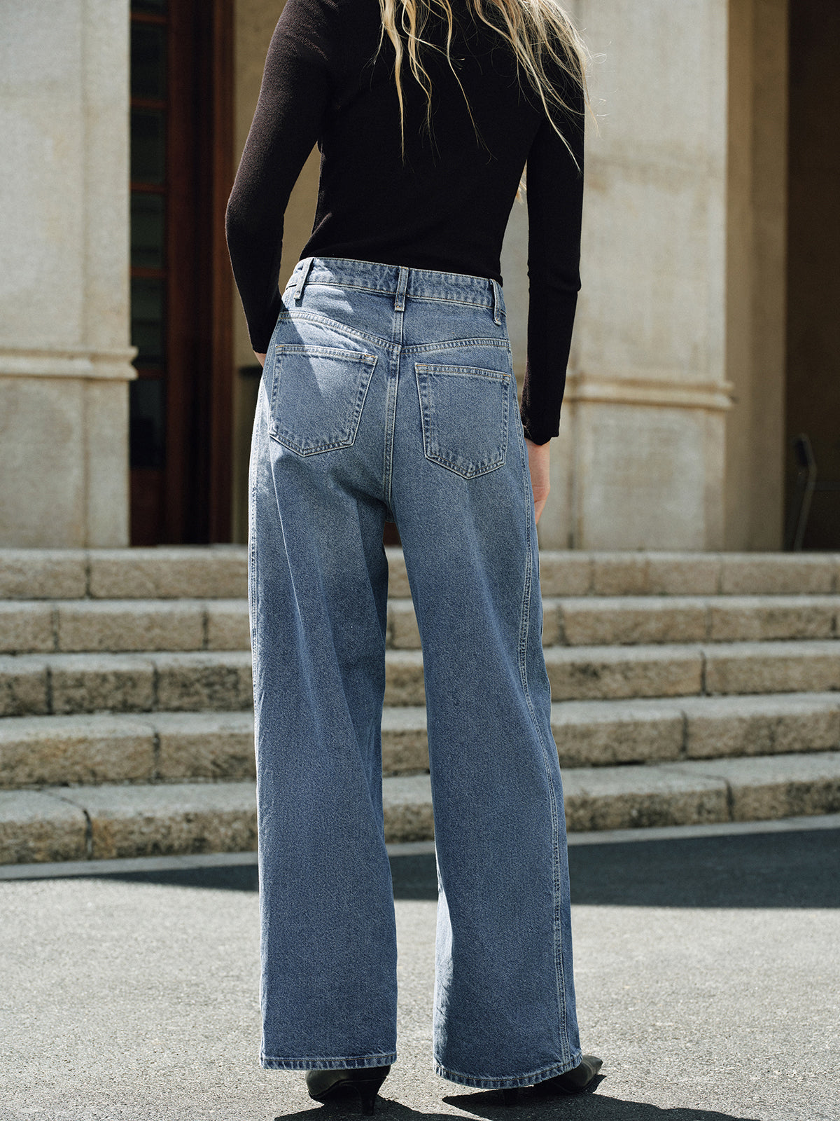 High-Waist Straight-Leg Denim Jeans-Chicvia