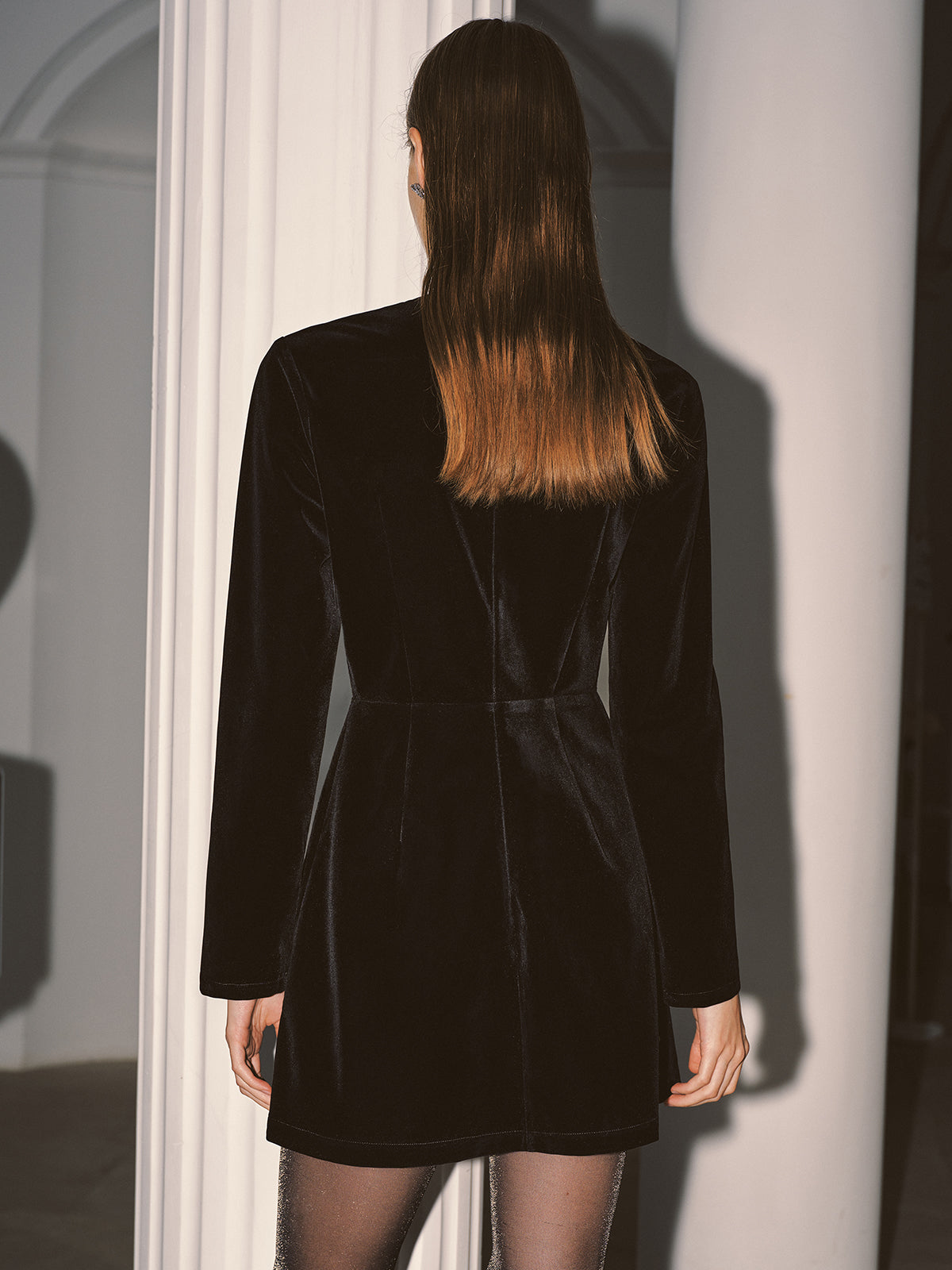 Crystal Bow Detail Velvet Mini Dress-Chicvia