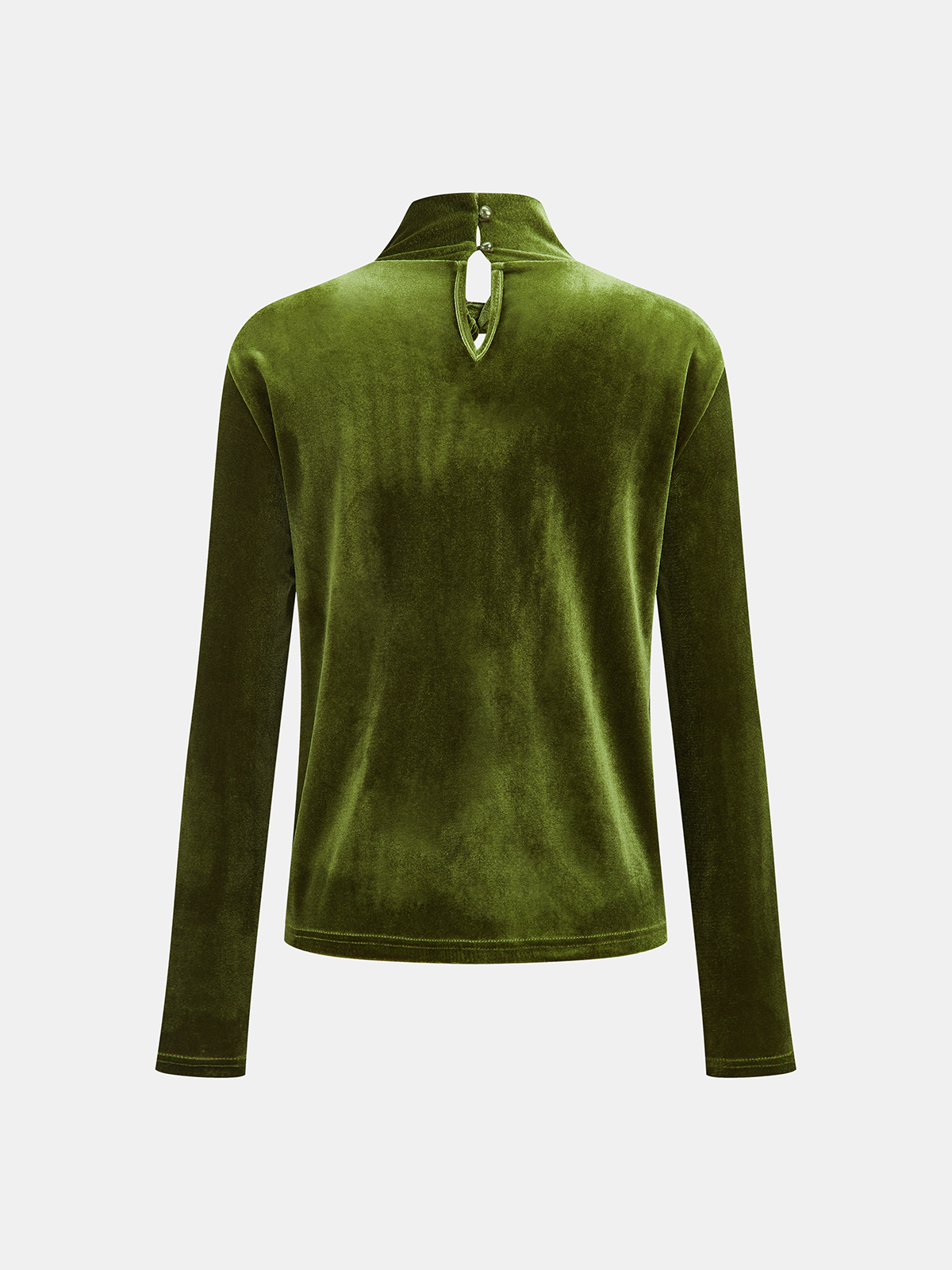 Mock-Neck Velvet Ruched Cutout Shirt-Chicvia