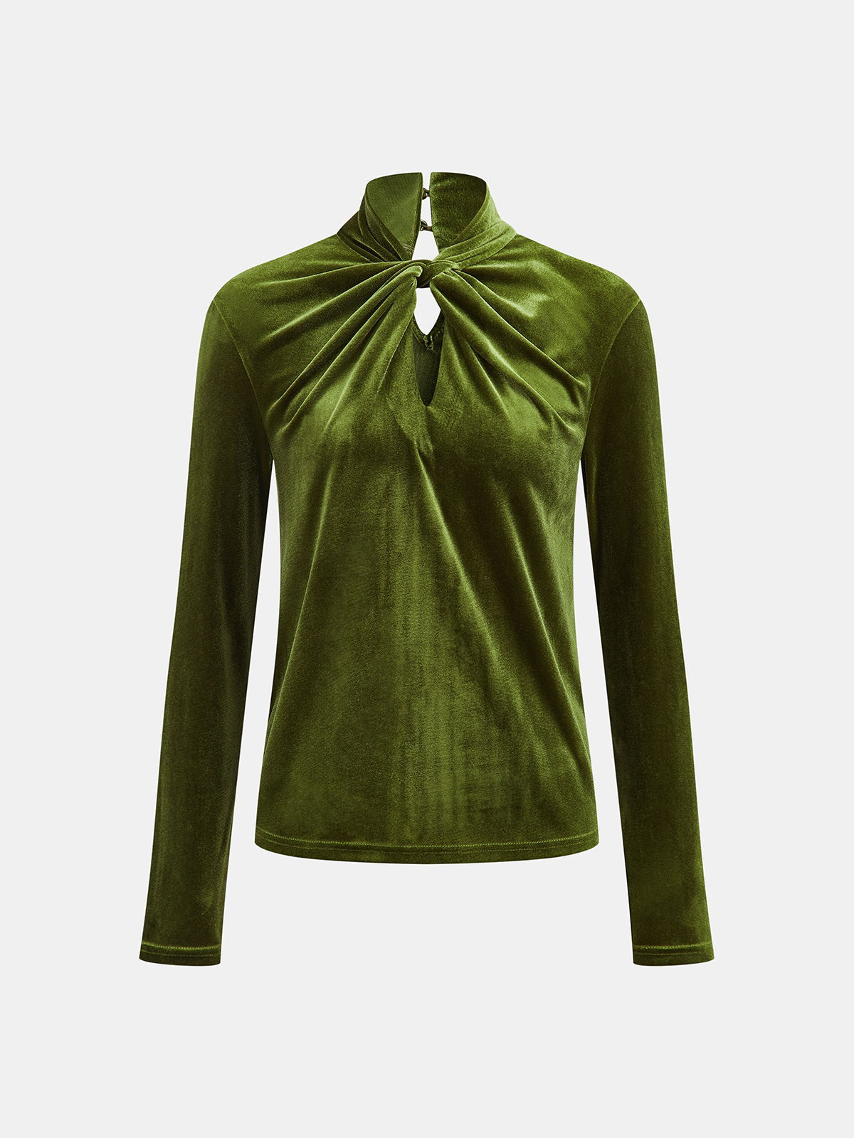 Mock-Neck Velvet Ruched Cutout Shirt-Chicvia