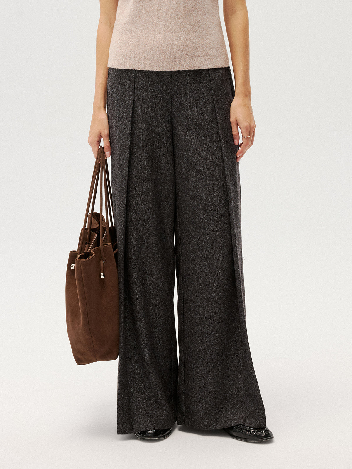 Elastic Waist Pleated Wide Leg Pants-Chicvia