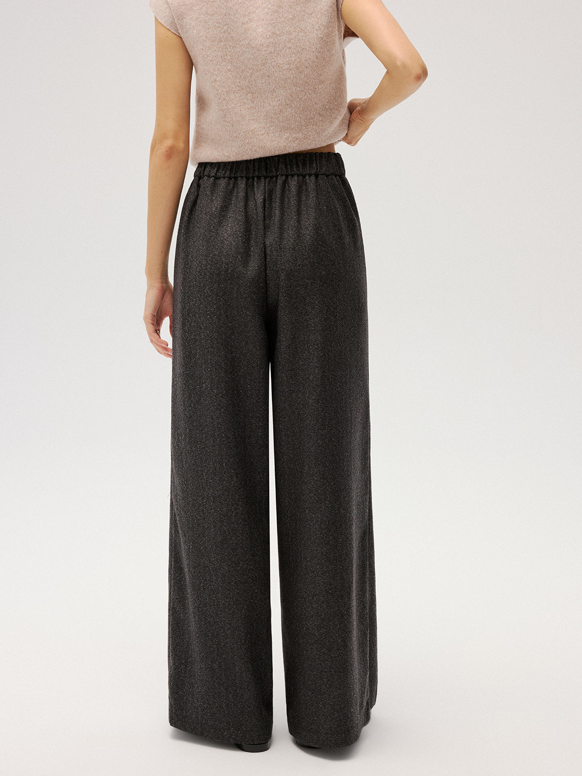 Elastic Waist Pleated Wide Leg Pants-Chicvia