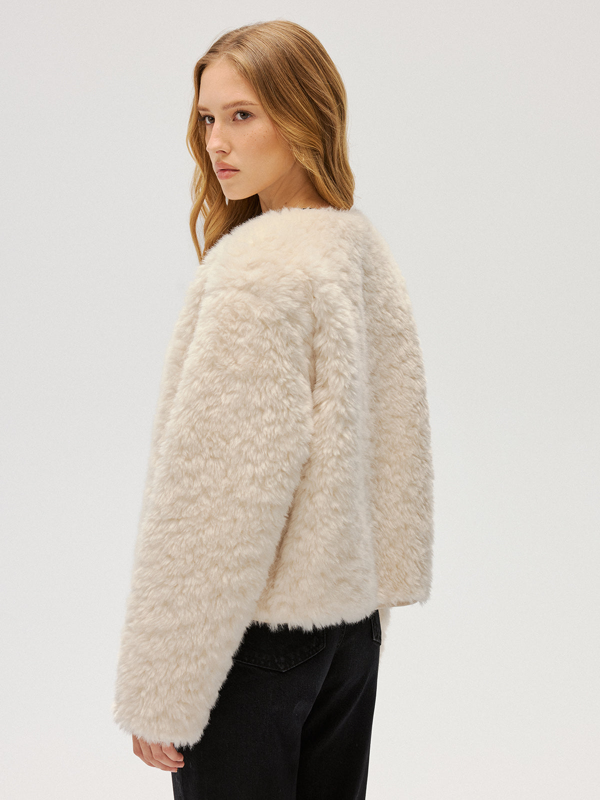Metal Button Faux Fur Coat-Chicvia