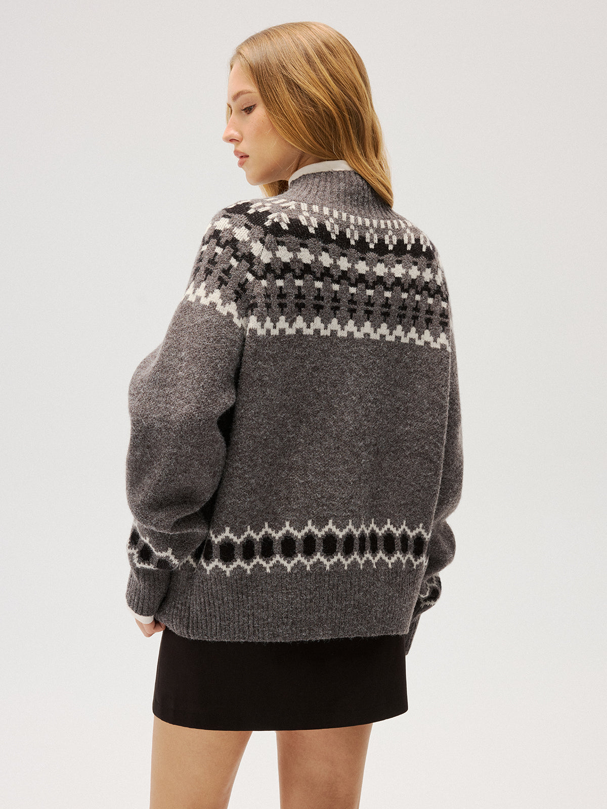 Loose Fair Isle Knit Button Front Cardigan-Chicvia