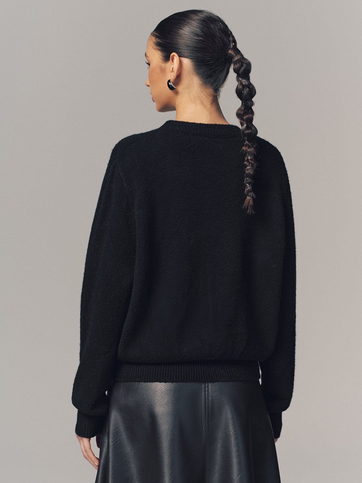 Floral Applique Crew Neck Sweater-Chicvia