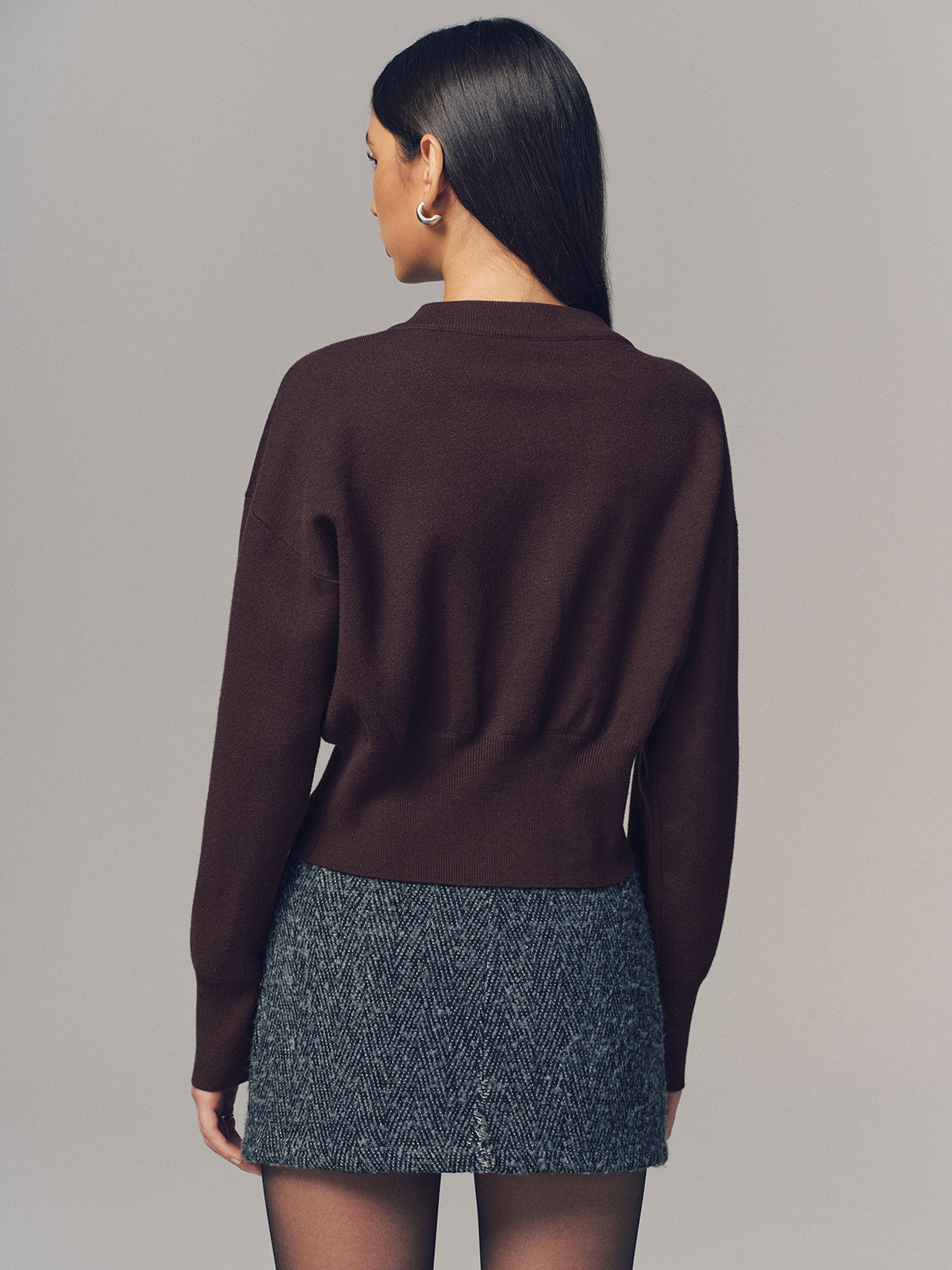 Metal Button Crew Neck Knit Cardigan-Chicvia