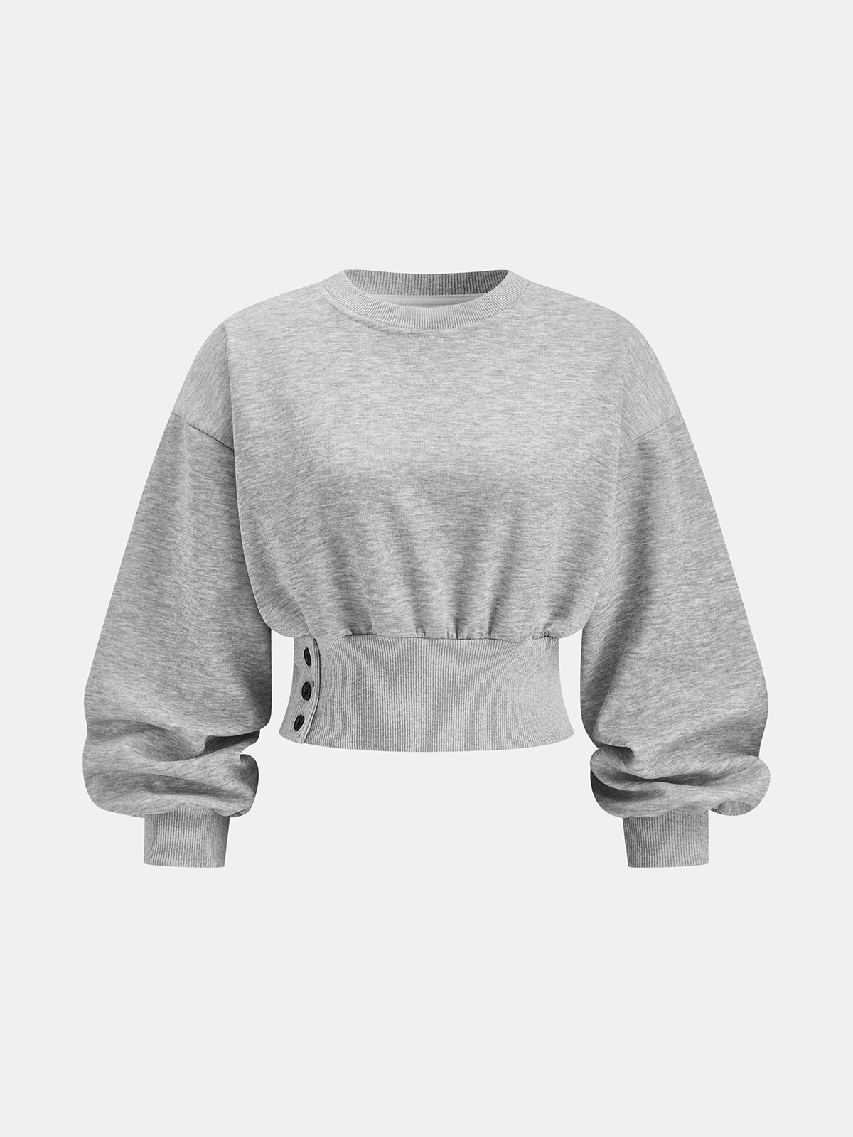 Crew Neck Button Detail Cropped Sweatshirt-Chicvia