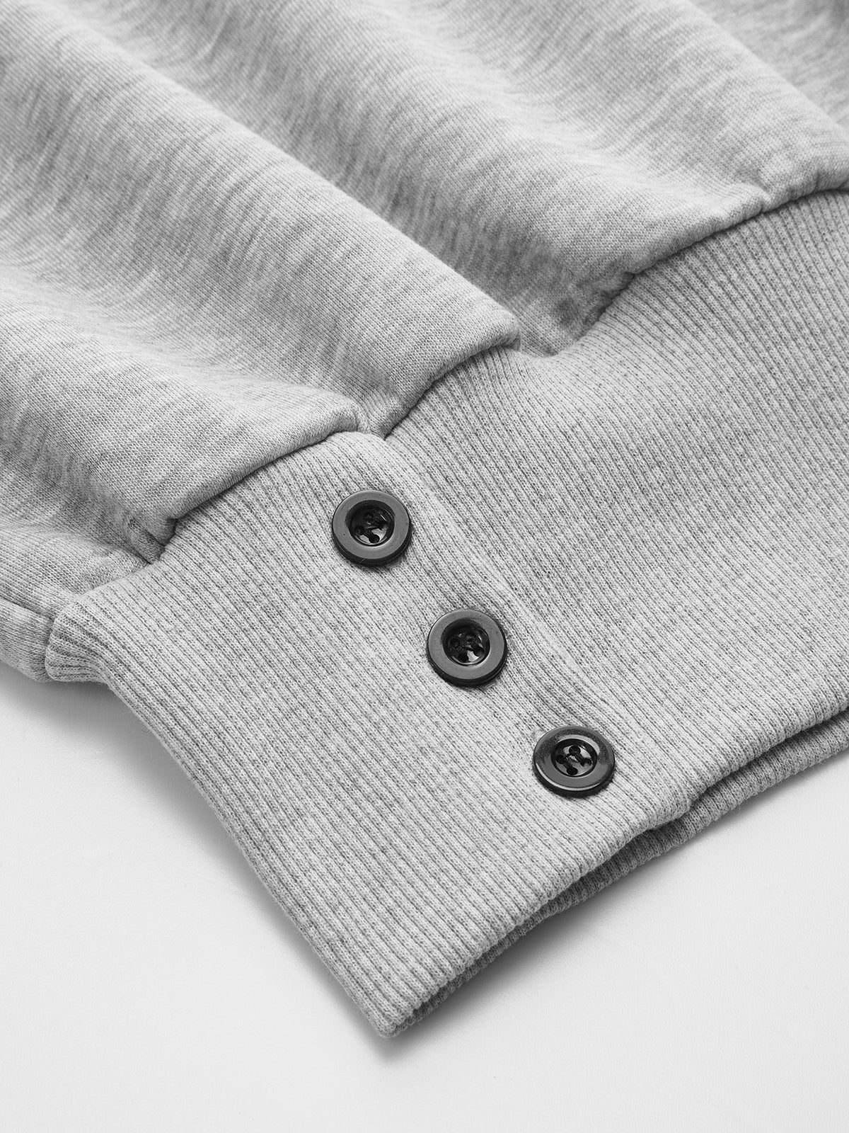 Crew Neck Button Detail Cropped Sweatshirt-Chicvia