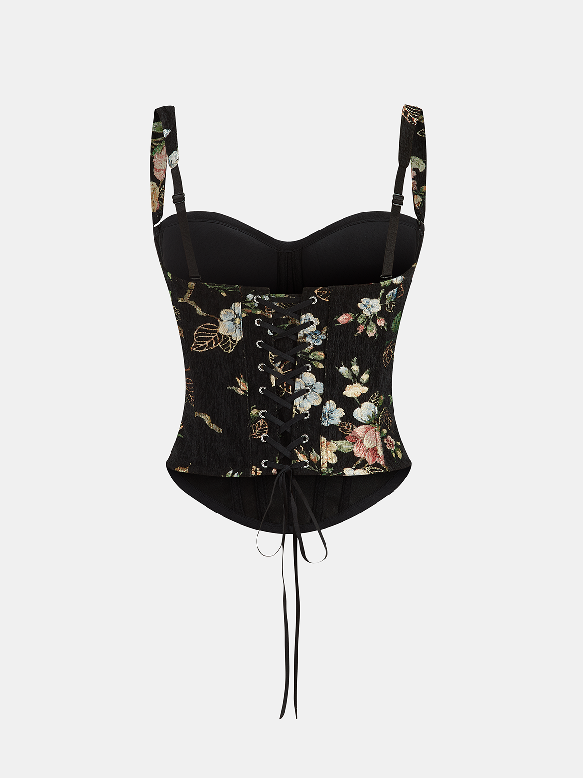 Floral Print Corset Top with Lace-Up Back-Chicvia