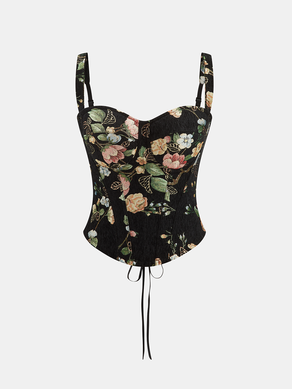 Floral Print Corset Top with Lace-Up Back-Chicvia