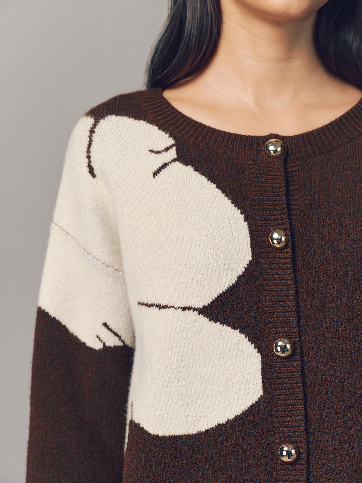 Contrast Floral Button-Front Cardigan-Chicvia