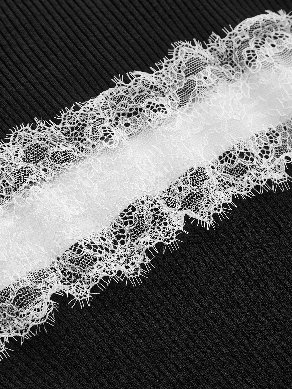 Mock Neck Ribbed Lace Panel Top-Chicvia