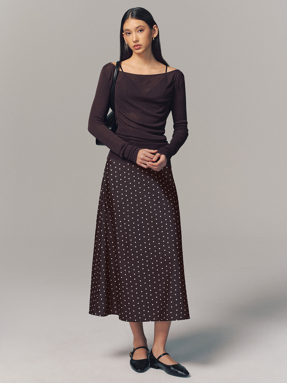 Polka Dot Maxi Skirt-Chicvia