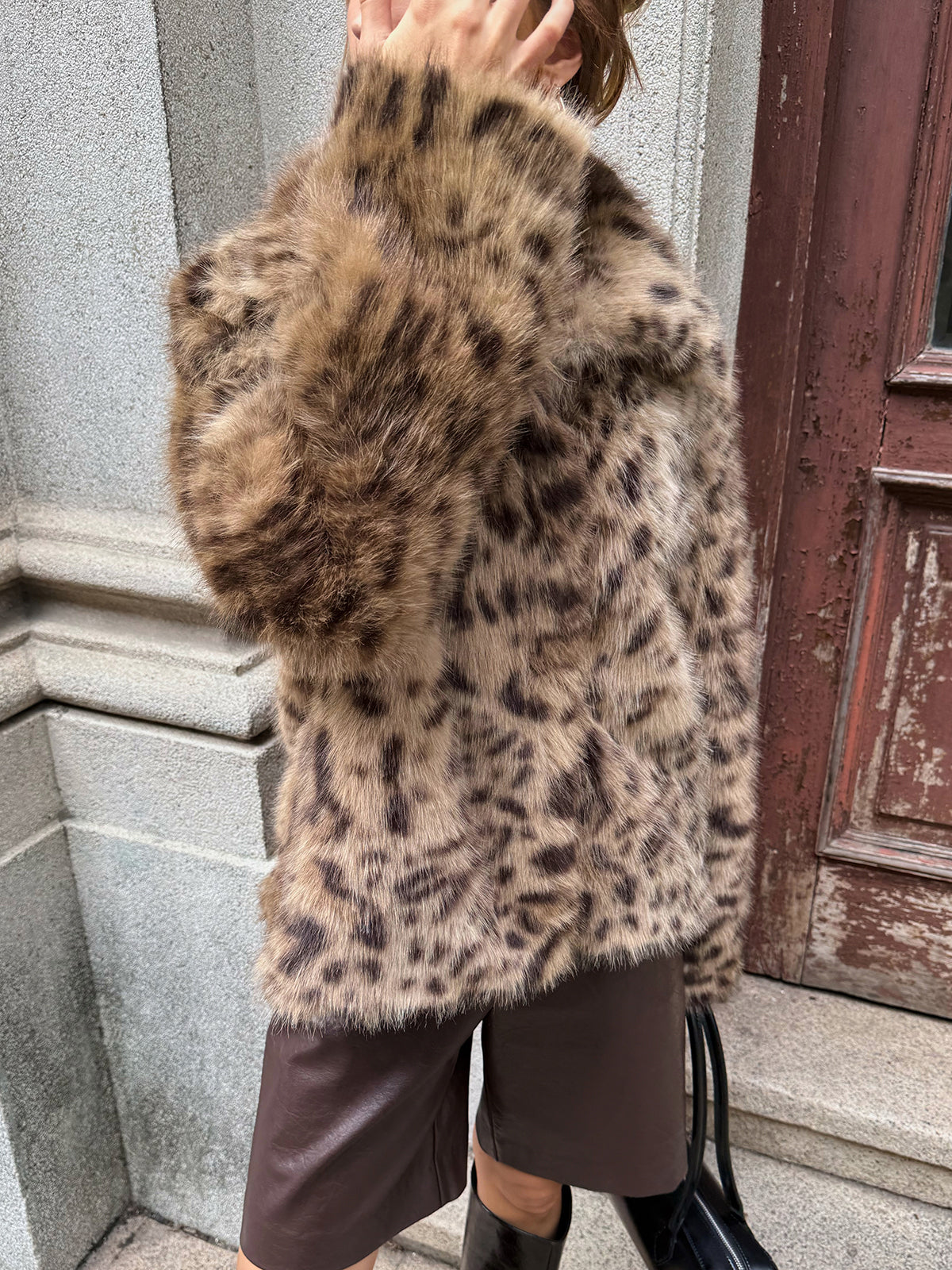 Leopard Print Faux Fur Coat-Chicvia