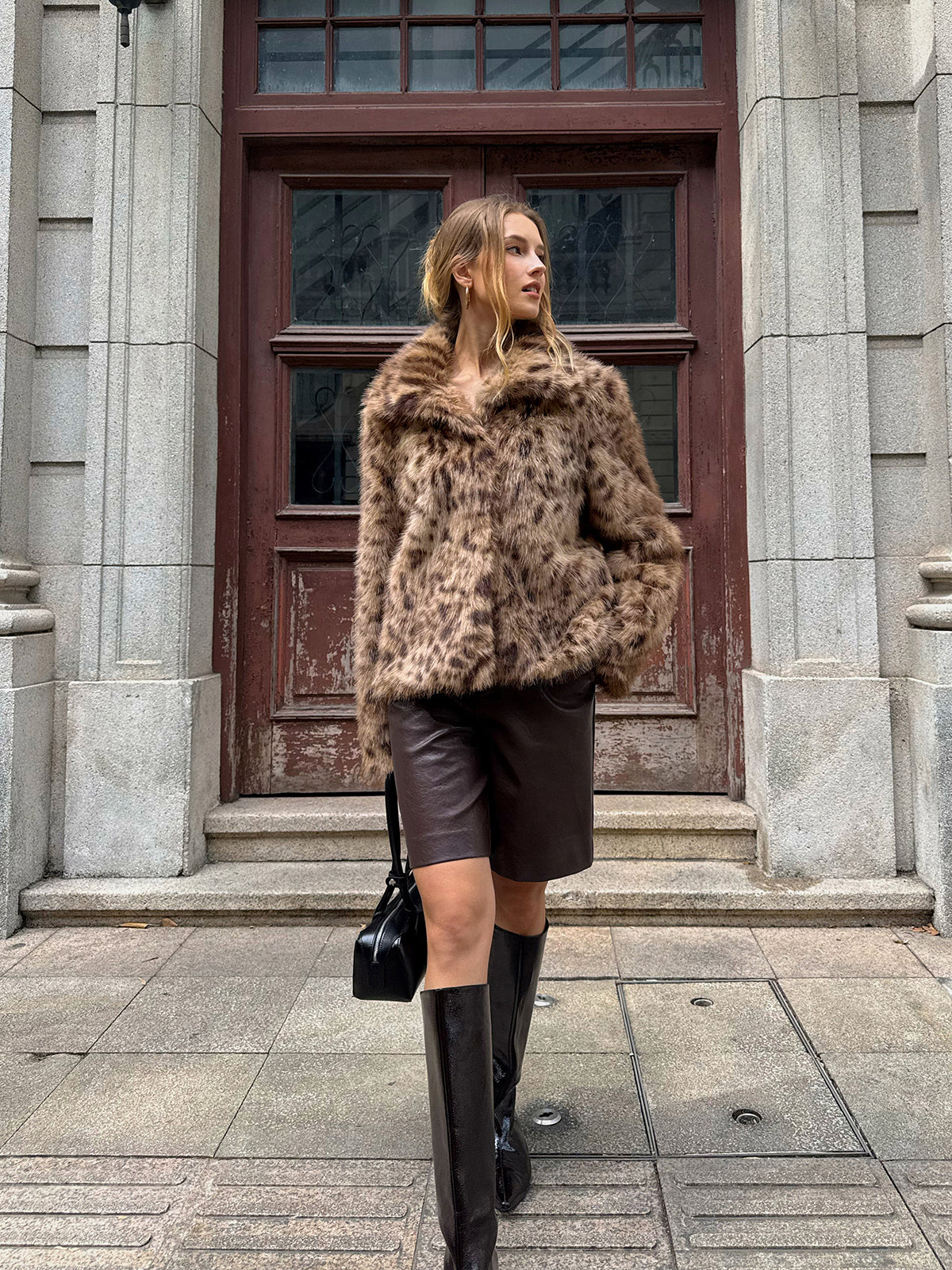Leopard Print Faux Fur Coat-Chicvia
