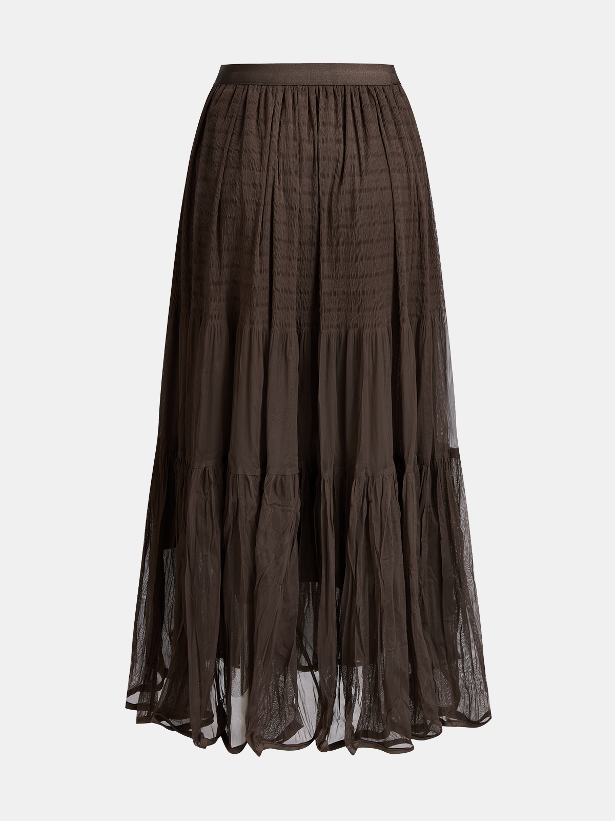 Pleated Mesh Maxi Skirt-Chicvia