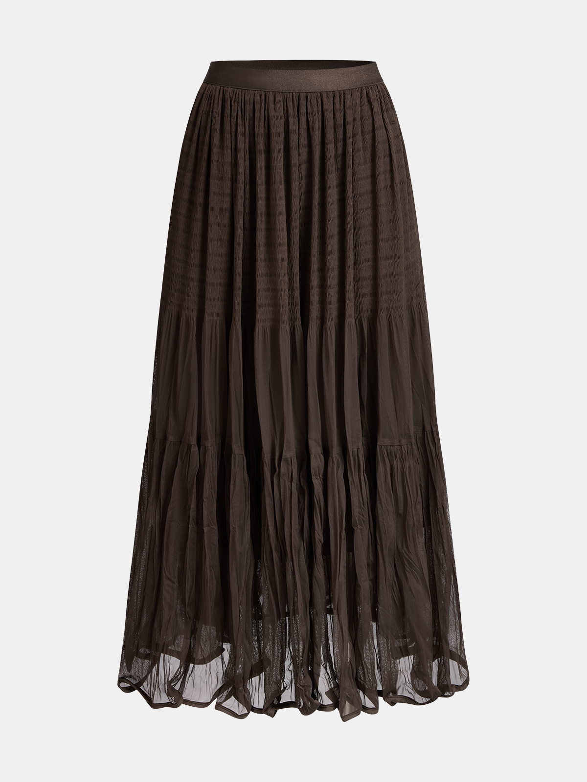 Pleated Mesh Maxi Skirt-Chicvia
