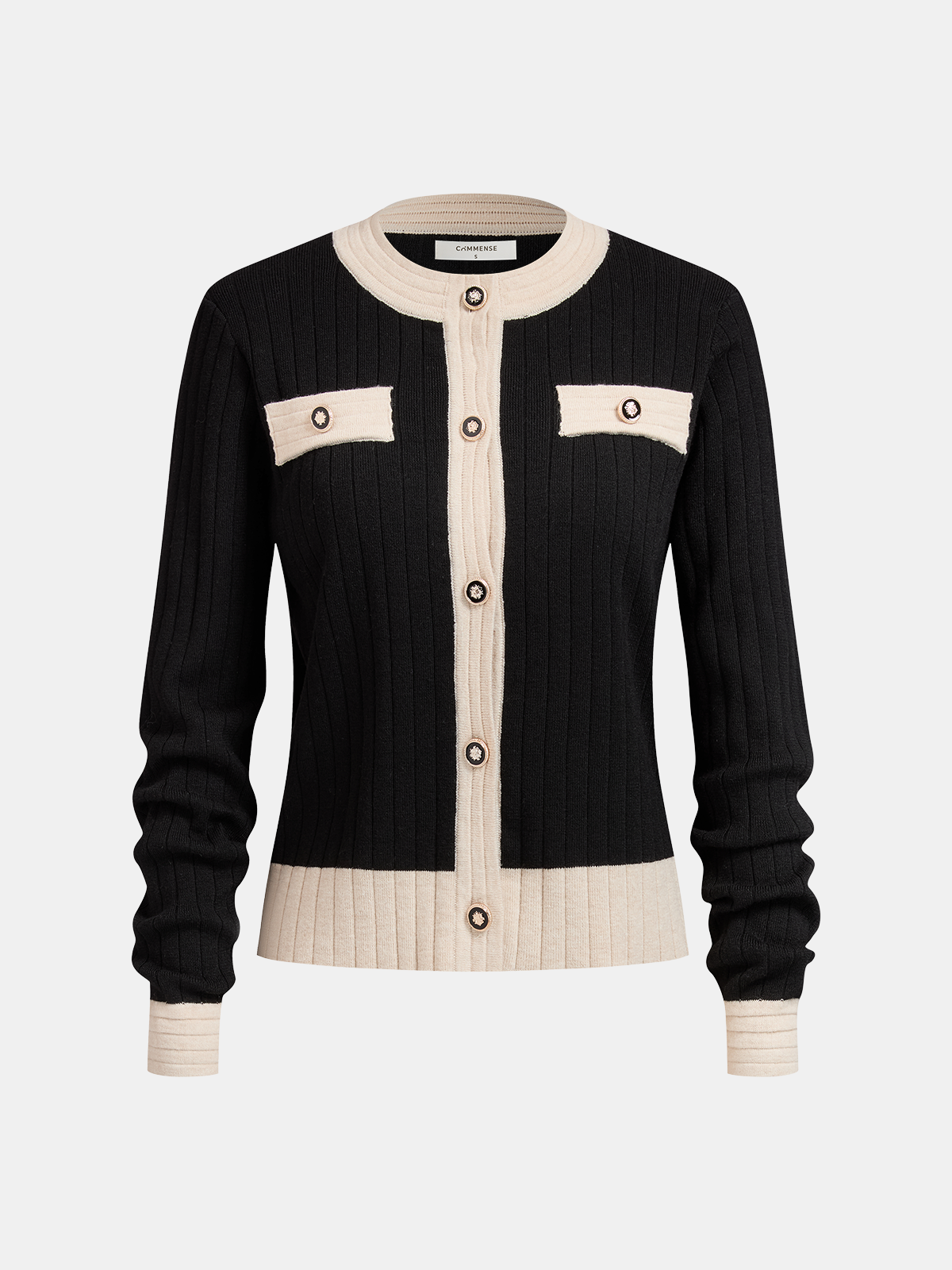 Contrast-Trim Rib-Knit Cardigan & Midi Skirt Set-Chicvia