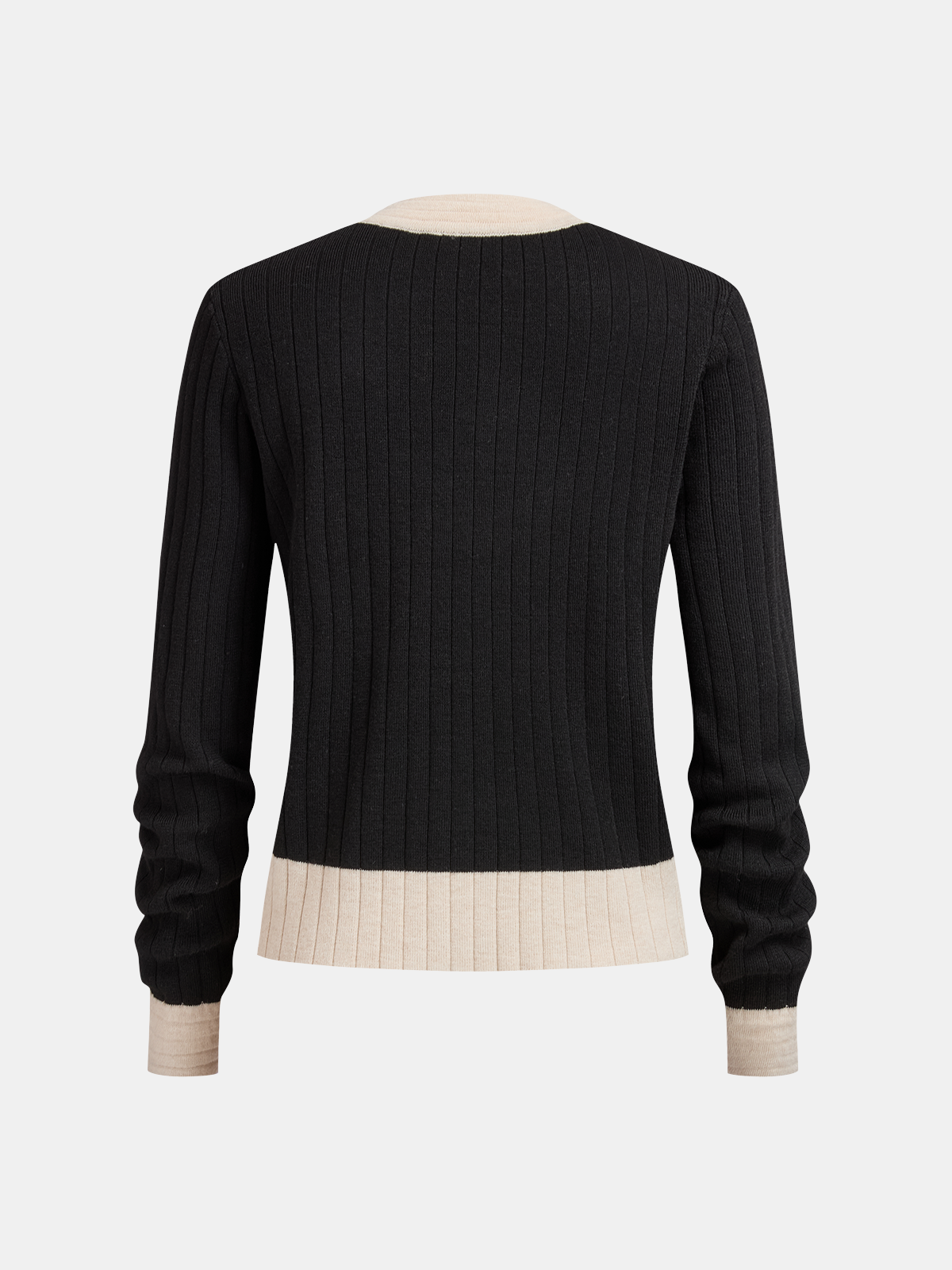 Contrast-Trim Rib-Knit Cardigan & Midi Skirt Set-Chicvia