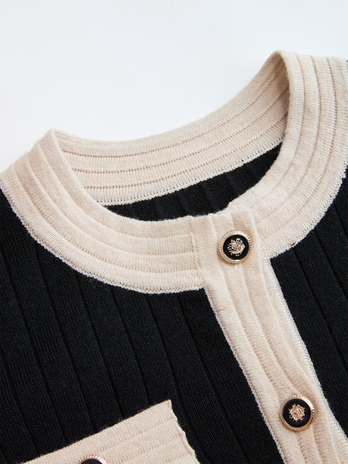 Contrast-Trim Rib-Knit Cardigan & Midi Skirt Set-Chicvia